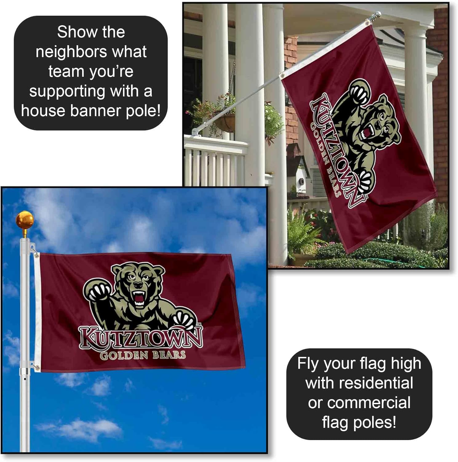 Kutztown Bears Wordmark Large Grommet Banner Flag - Image 3