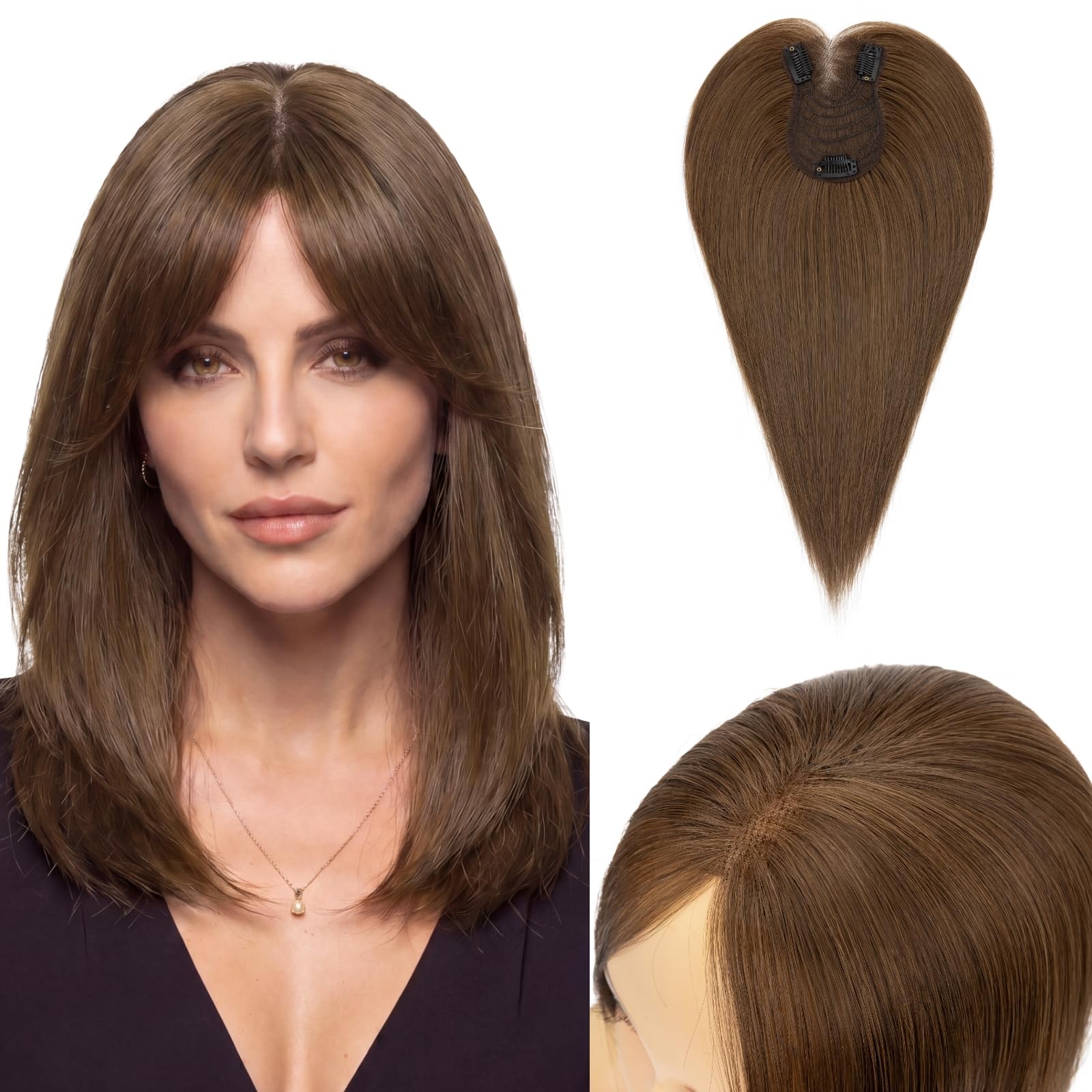 MY-LADY Topper Capelli Veri Donna Invisibile Marrone Cioccolato 40g 35cm