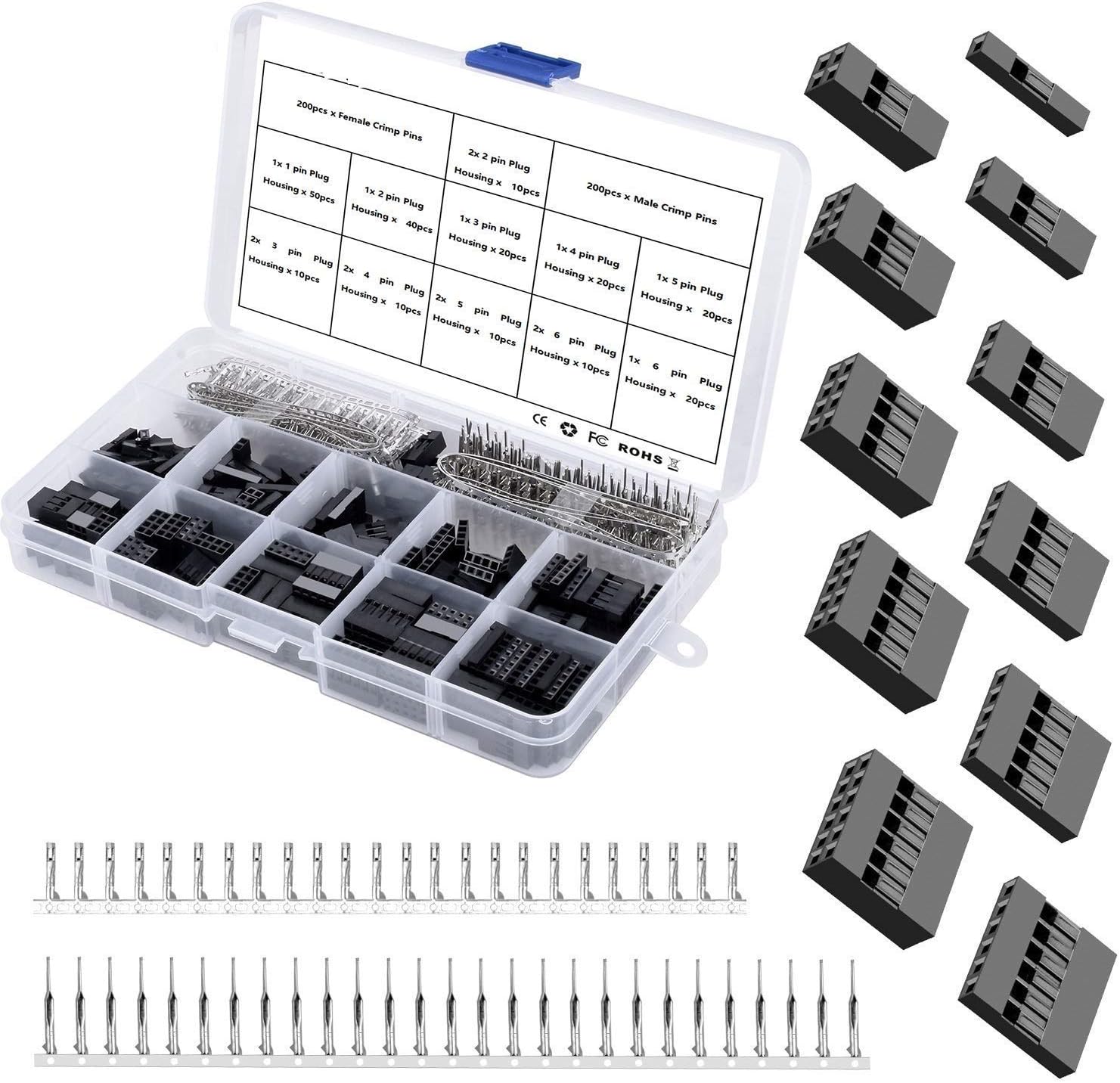 620Pcs 2.54mm Pitch SM Housing Connector Dupont Connector Male Female Crimp Pins Adaptor Assortment jst connector kit