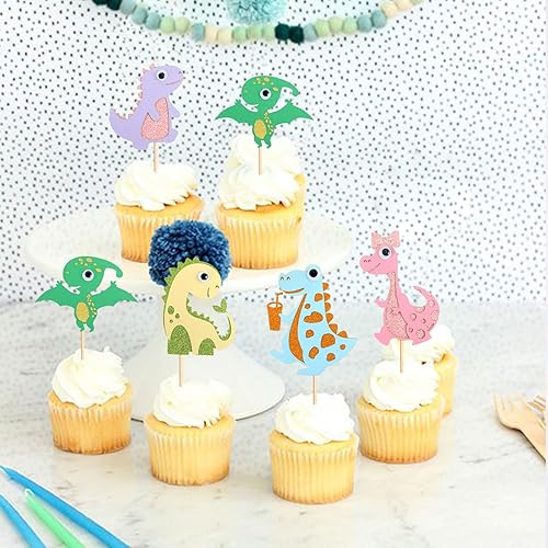 Miniatura 5 de Paquete de 25 adornos para cupcakes de dinosaurio, baby shower, dinosaurio, cupcakes, lindo tema de dinosaurio, bebé, niña, dinosaurio, fiesta de