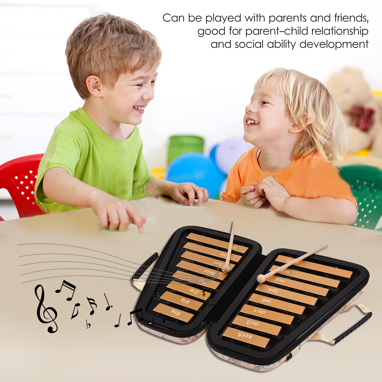 Aluminiowy Ksylofon z 16 Klawiszami w etui: Edukacyjny Instrument Muzyczny Rozwijający zmysł Muzyczny Dzieci (Kolor różowy, morelowy)