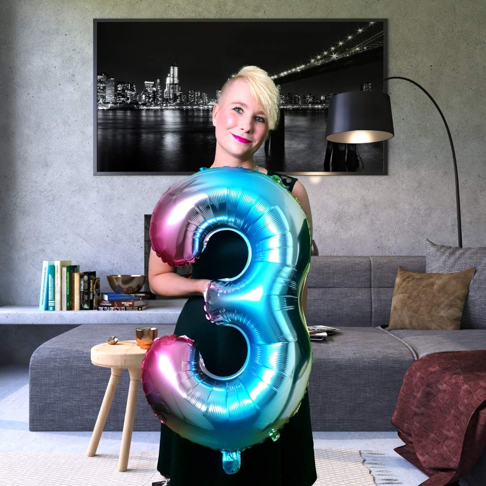 DIWULI Zahlenballon „9“ In XL — Ice Blue, Ca. 70 Cm, Inkl. Aufblashalm, Für Geburtstag & Partys