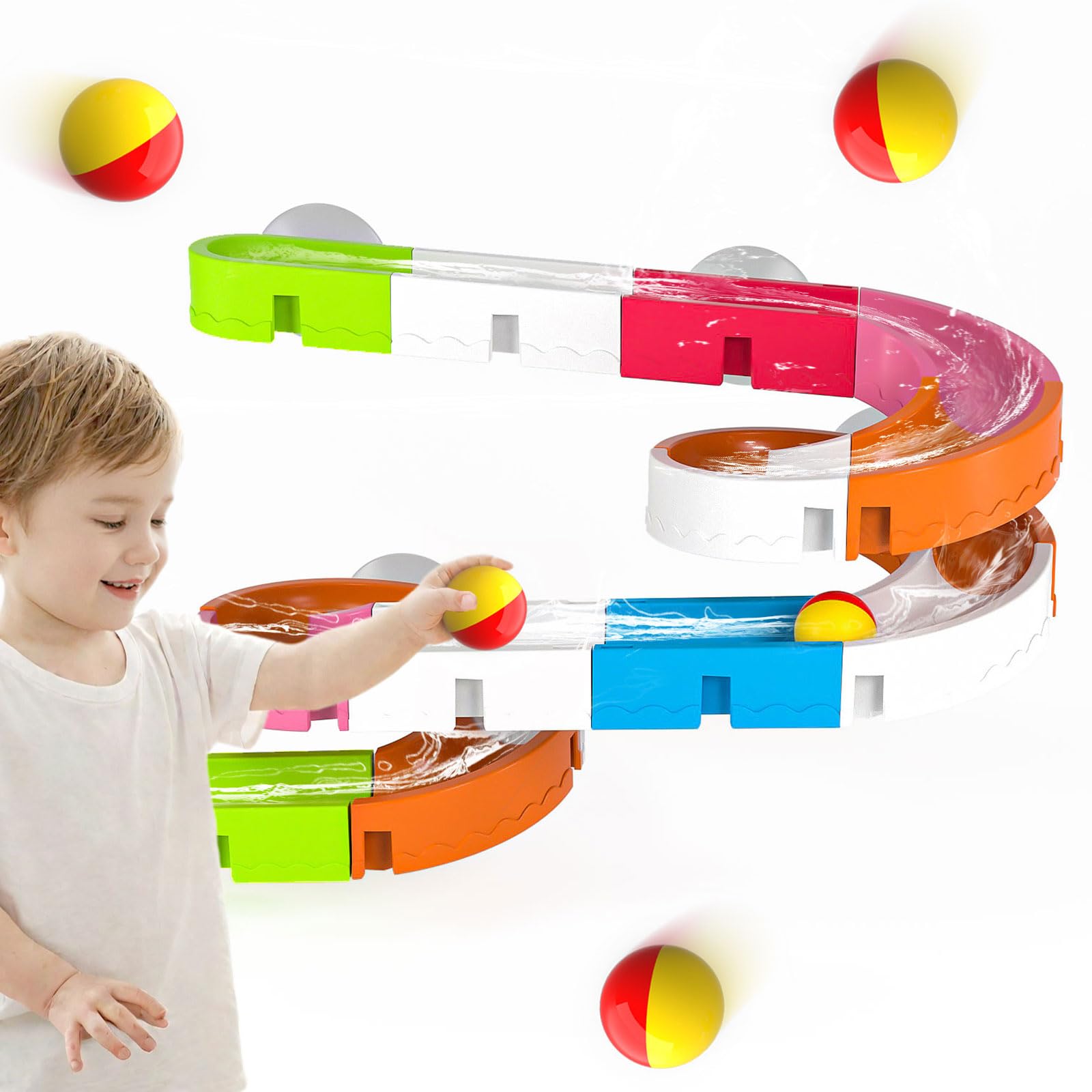 BLmukce Slide Bath Toys for 1 2 3 Year Old Boys & Girls, Baby Water Bathtub Balls Track Game, Shower Toy for Toddler, Wall Track Building Kit for Age 4 5 6 (22PCS)