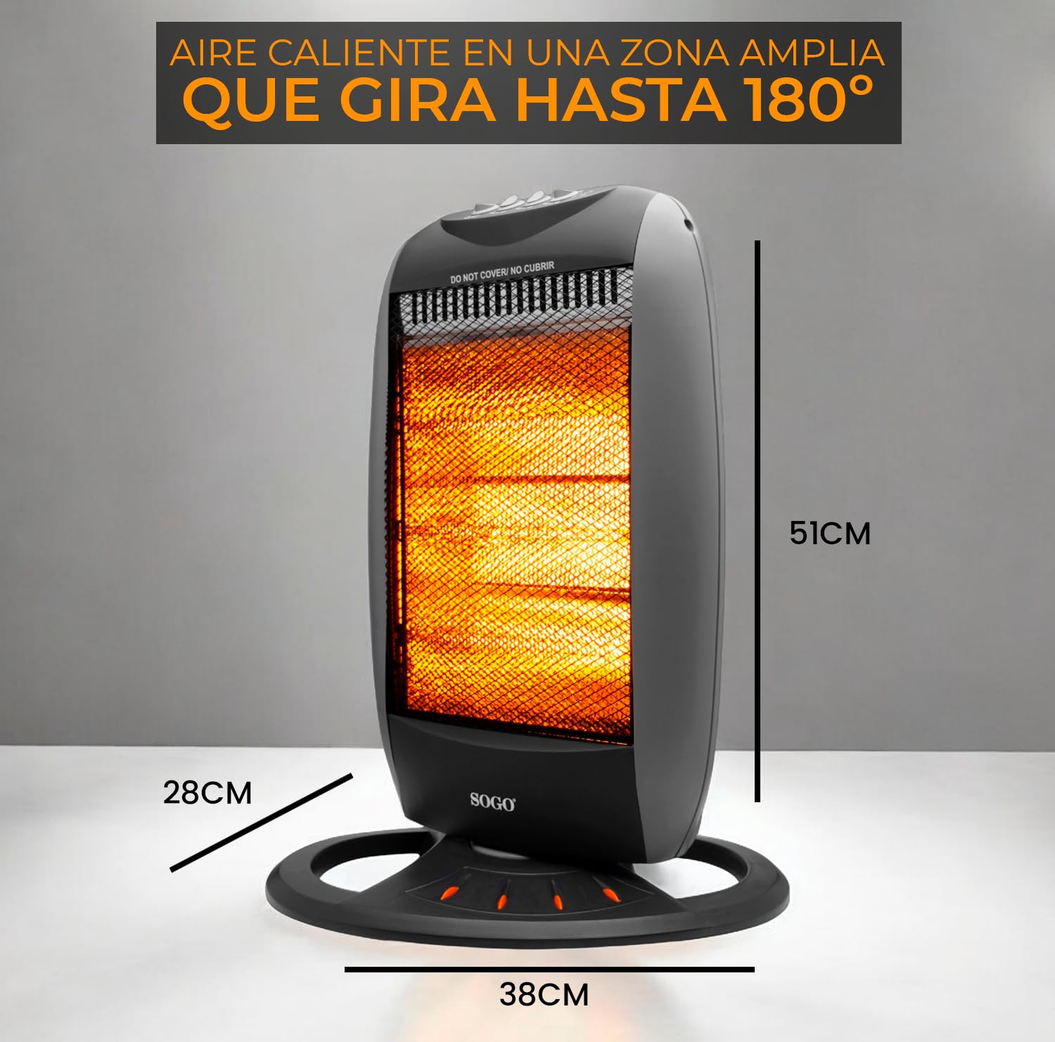 SOGO Estufa Eléctrica Bajo Consumo Giratoria 180 º o Fija – Calefactor con 3 Niveles de Potencia Ajustables – Calefactor Baño, Cocina, Habitación con Asa para Transporte - Estufa Halógena Oscilante