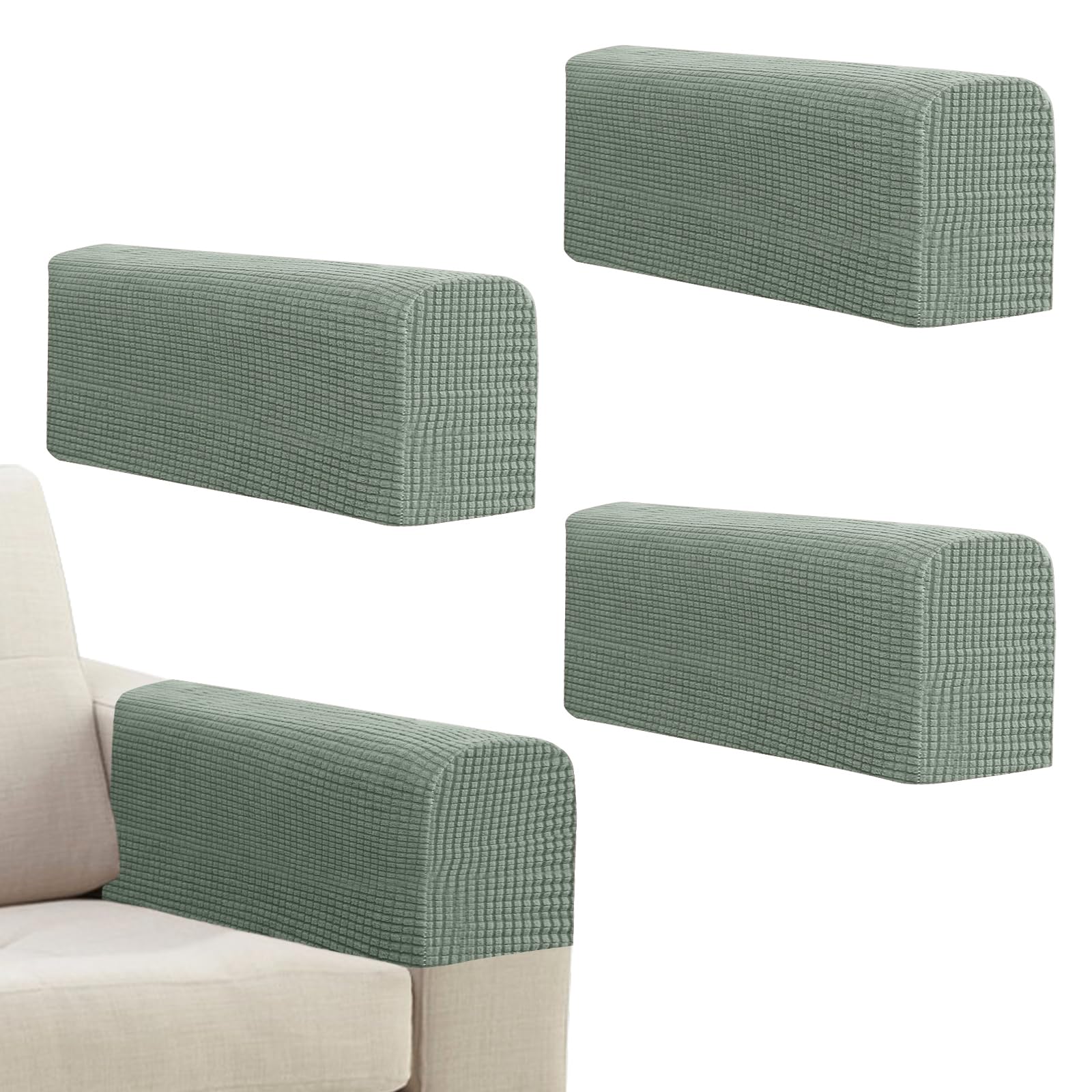 Niuoppy 4Pcs Armchair Covers Protectors Slipcover, Sofa Arm Covers Anti-Slip, Thickened Arm Rest Covers for Sofa, Chair Arm Cover for Sofa Protector Couches Recliner (4*Fresh Green)