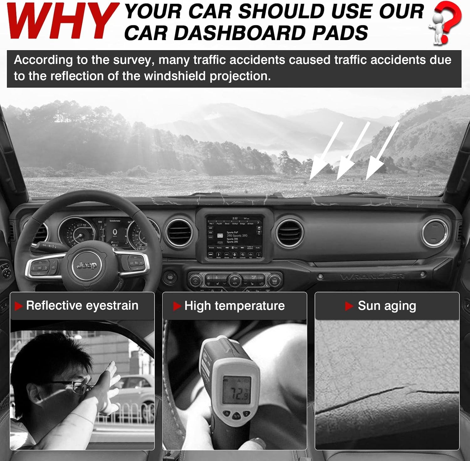 Autorder Dashboard Cover Mat for 2020-2024 Jeep Gladiator JT Accessories Dash Cover Flannel Dash Mat Sunshade Glare UV Rays Protector