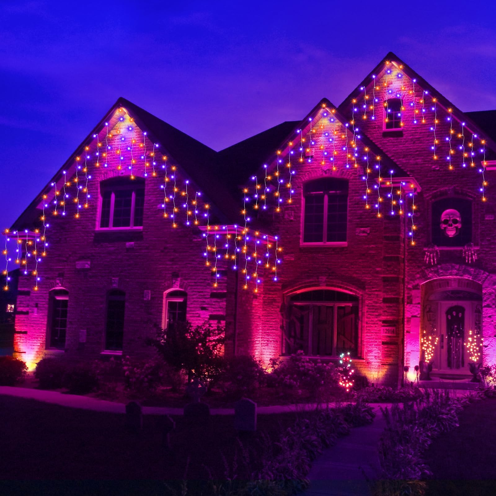 Światła na Halloween, dekoracje zewnętrzne, 480 diod LED, łańcuch świetlny 8 trybów oświetlenia z timerem, pamięć, wodoodporne światło na Halloween, na podwórko, na dach, imprezę, wakacje