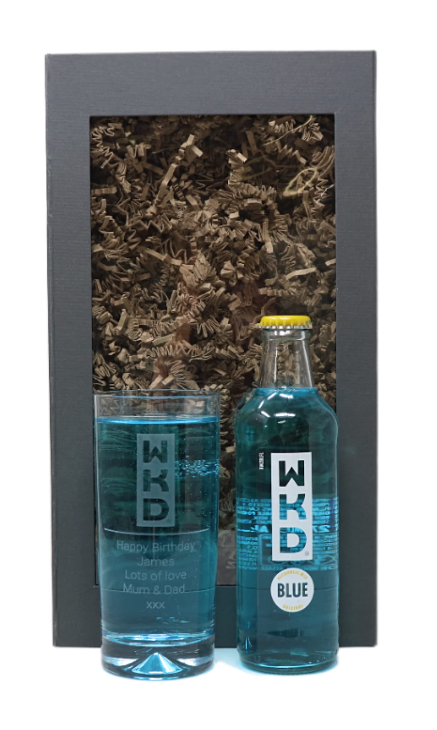 Personalised Dimple Highball Glass & WKD Blue - WKD Design (Presentation Gift Box)