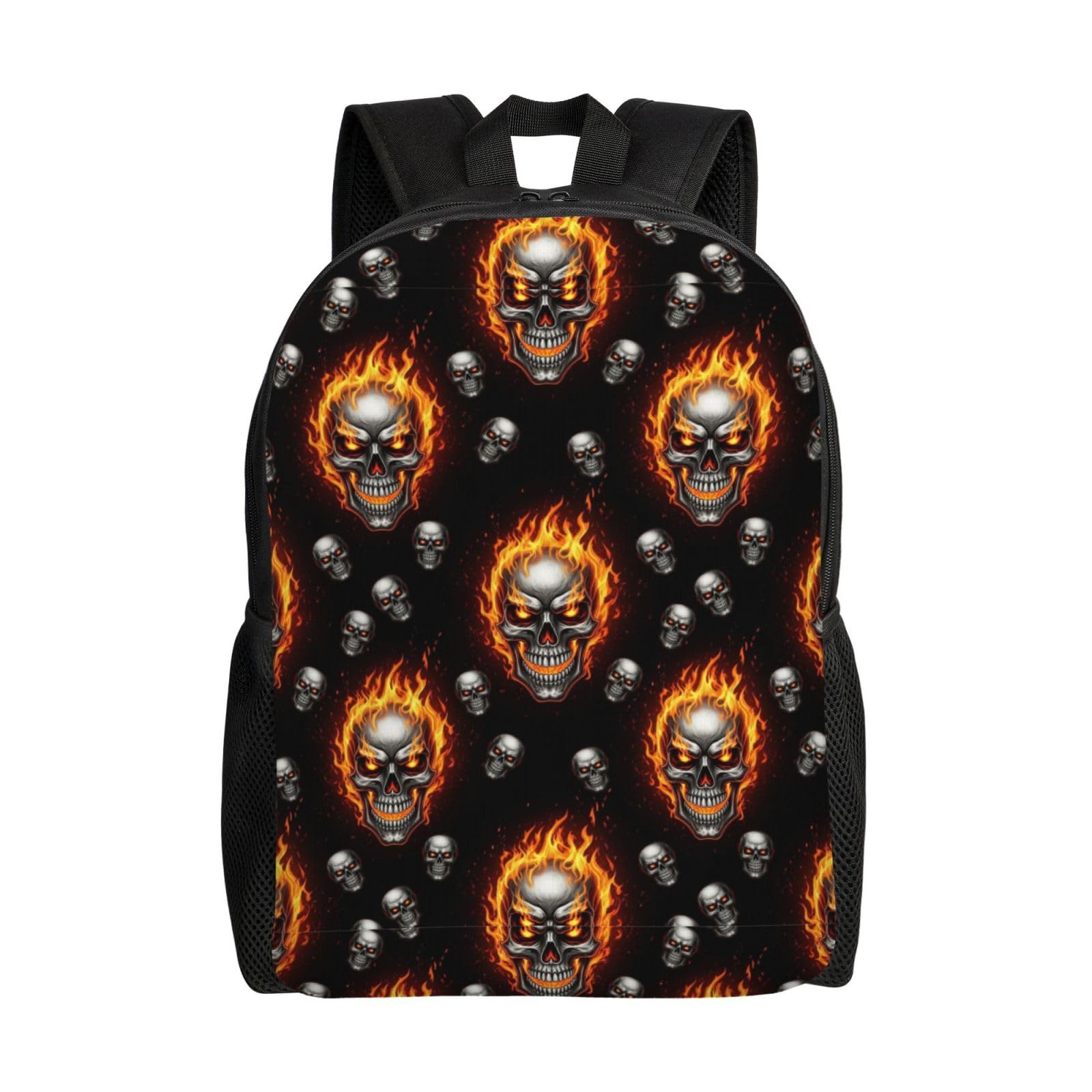JZDACH Shoulder BookBags Cool Fire Flaming Skull Sports Outdoor Running, Camping Backpack Men Women