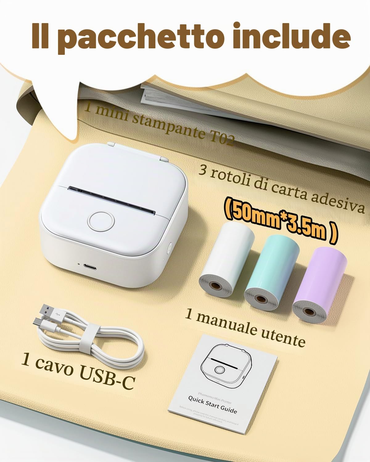 Phomemo T02 Mini Stampante Termica Portatile Fotografica Adesiva per Studio Note Immagini Foto Diari