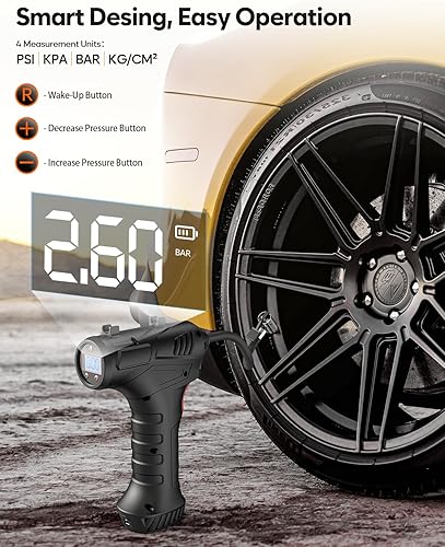 Miniatura 5 de OnBrand Inflador de neumáticos inalámbrico, bomba de compresor de aire de neumáticos de 150 PSI con medidor de presión digital, compresor de aire de