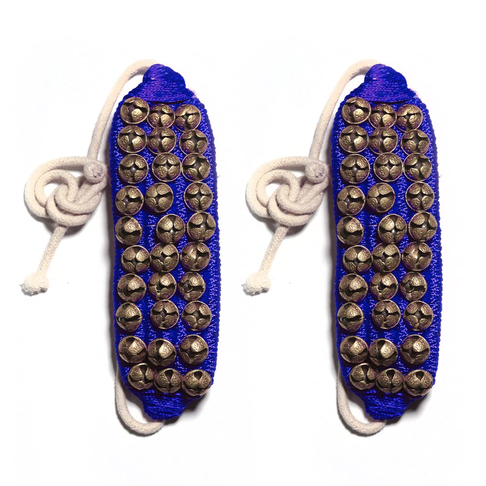 Arts Of India Kathak Ghungroo (16 No. Ghungroo) (3) Three Lines Big Dancing Bells Ghungroo Pair Handmade Indian Classical Dance Accessories Bharatnatyam, Kuchipudi, Odissi Ghungru Blue Pad (BLUE)