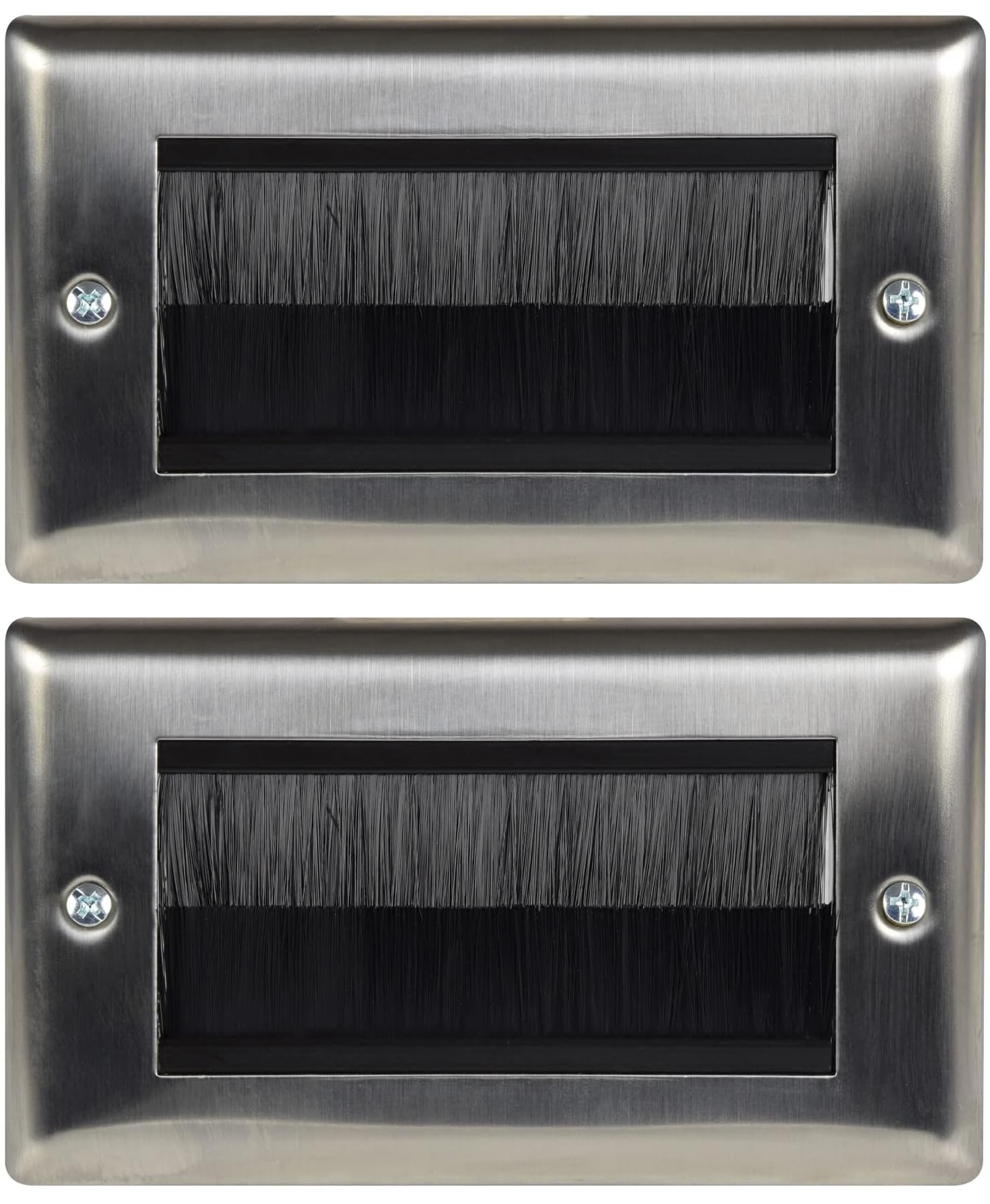 fiXteBrushed Steel Double Gang Wallplate UK Type Cable Tidy Wall Outlet Black Brushes (2)