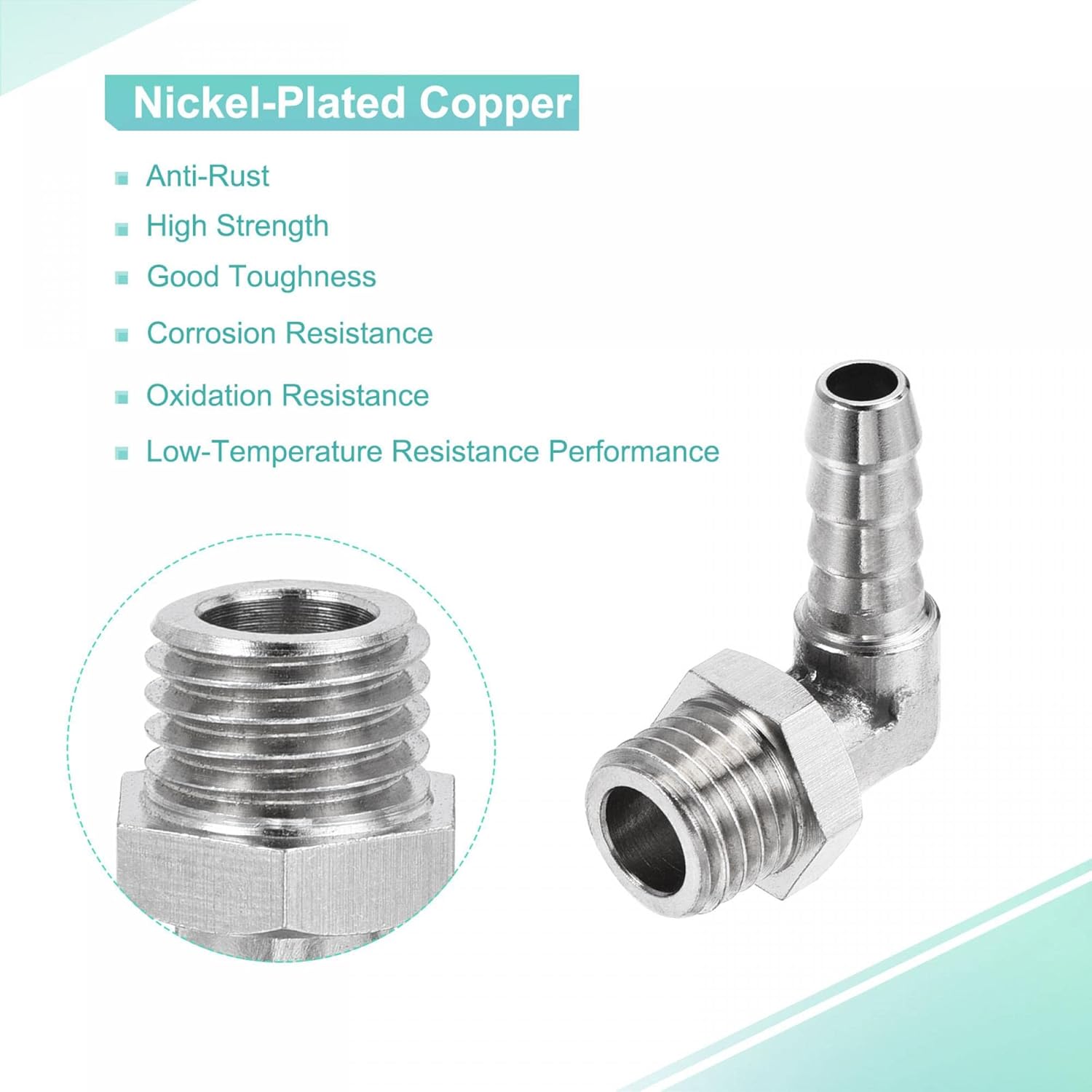 MECCANIXITY Nickel-Plated Copper Hose Barb Fitting Elbow 6mm Barbed M12x1.5 Male Thread Right Angle Pipe Connector