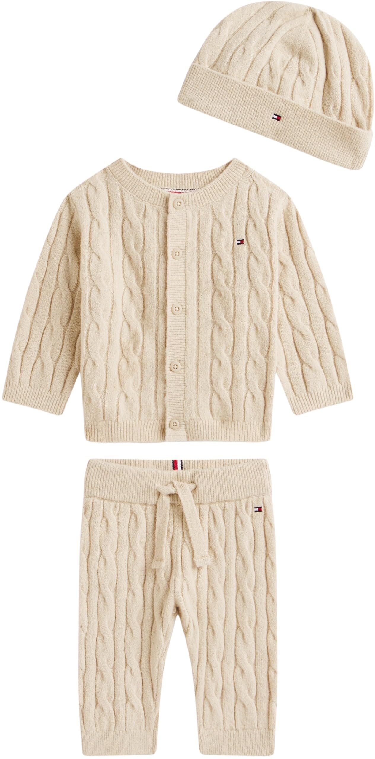 Tommy Hilfiger Newborn CABLE SET PANT + TOP W/BEANIE KN0KN02160 BEIGE (Gulf Sand) 24 Month