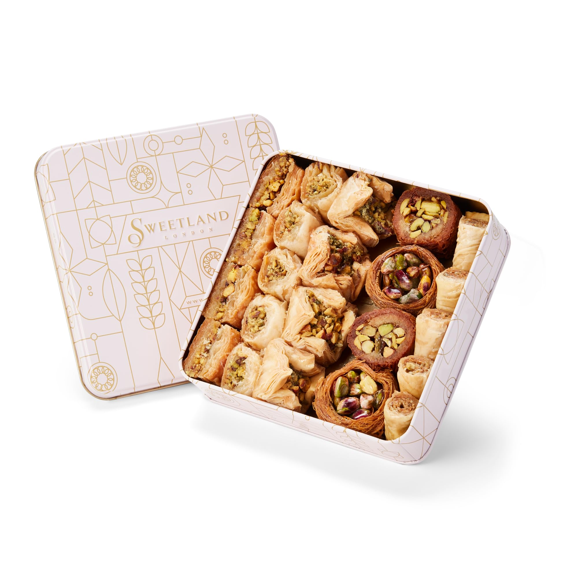 Sweetland London Premium Pistachio Baklava Selection – 500 g | Handmade Traditional Lebanese Baklava Treat Selection | Great Gift for Ramadan, Mother's Day, Easter, & Eid | UK Made | Tin Gift Box