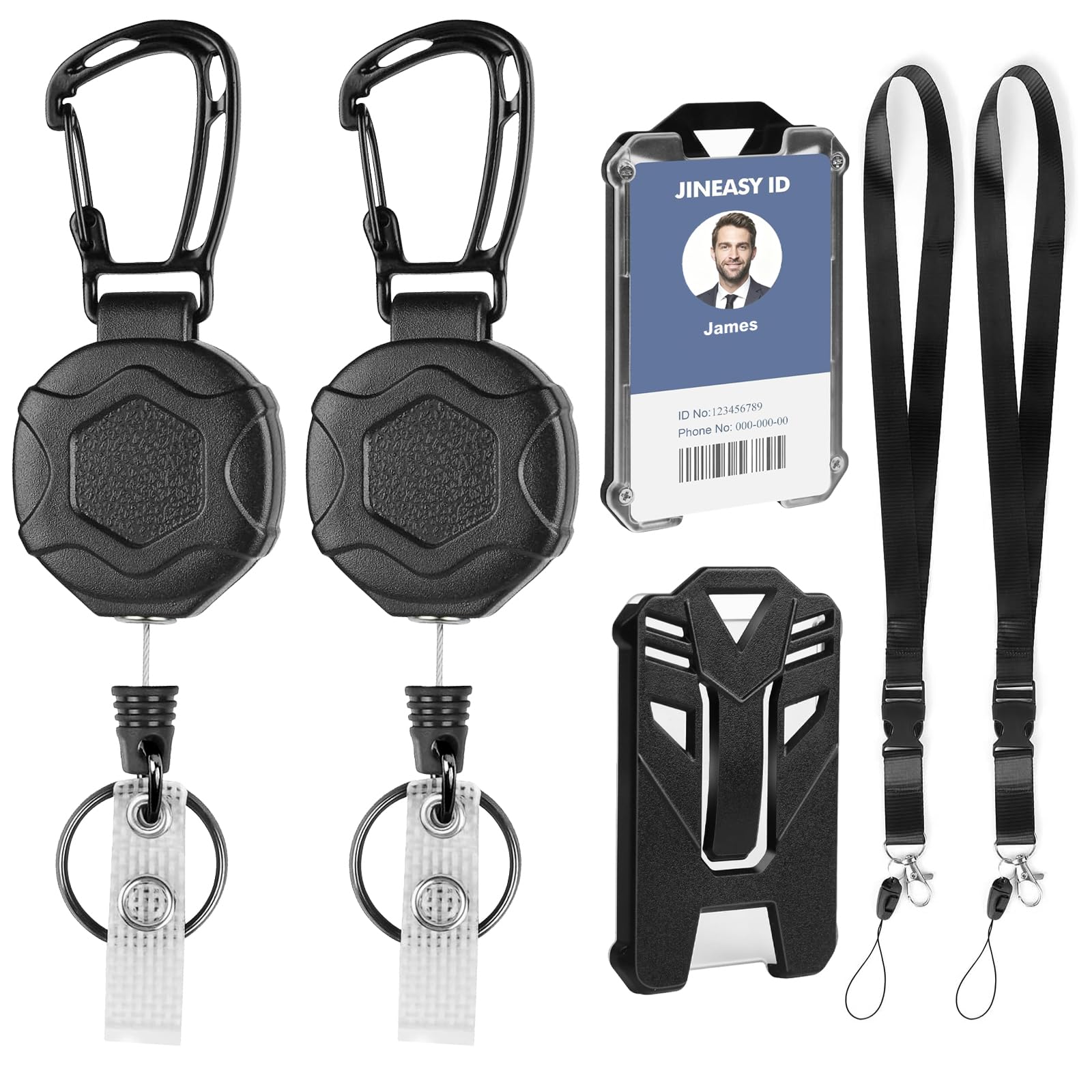 Redamancy 2 Pack Heavy Duty Retractable Keychain, 2 PCS ID Badge Holders and 2 Lanyards, with Steel Cord, Card Holders, Card Case for ID Cards and Various Cards