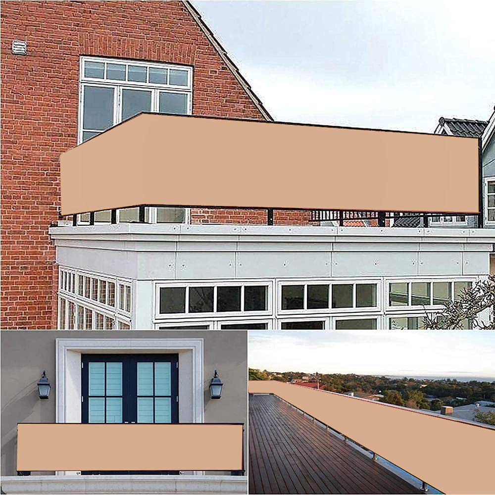 Odporny na warunki atmosferyczne zadaszenie balkonowe 85 x 700 cm – 100% ochrona prywatności, 200 g/m², parawan ogrodzeniowy, kolor piaskowy, wraz z linami i opaskami kablowymi dla łatwego montażu