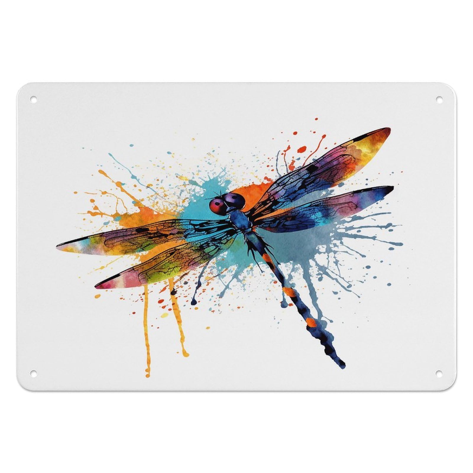Fekiloot Style Paint Splash Dragonfly Wall Decor Iron Painting Metal Sign