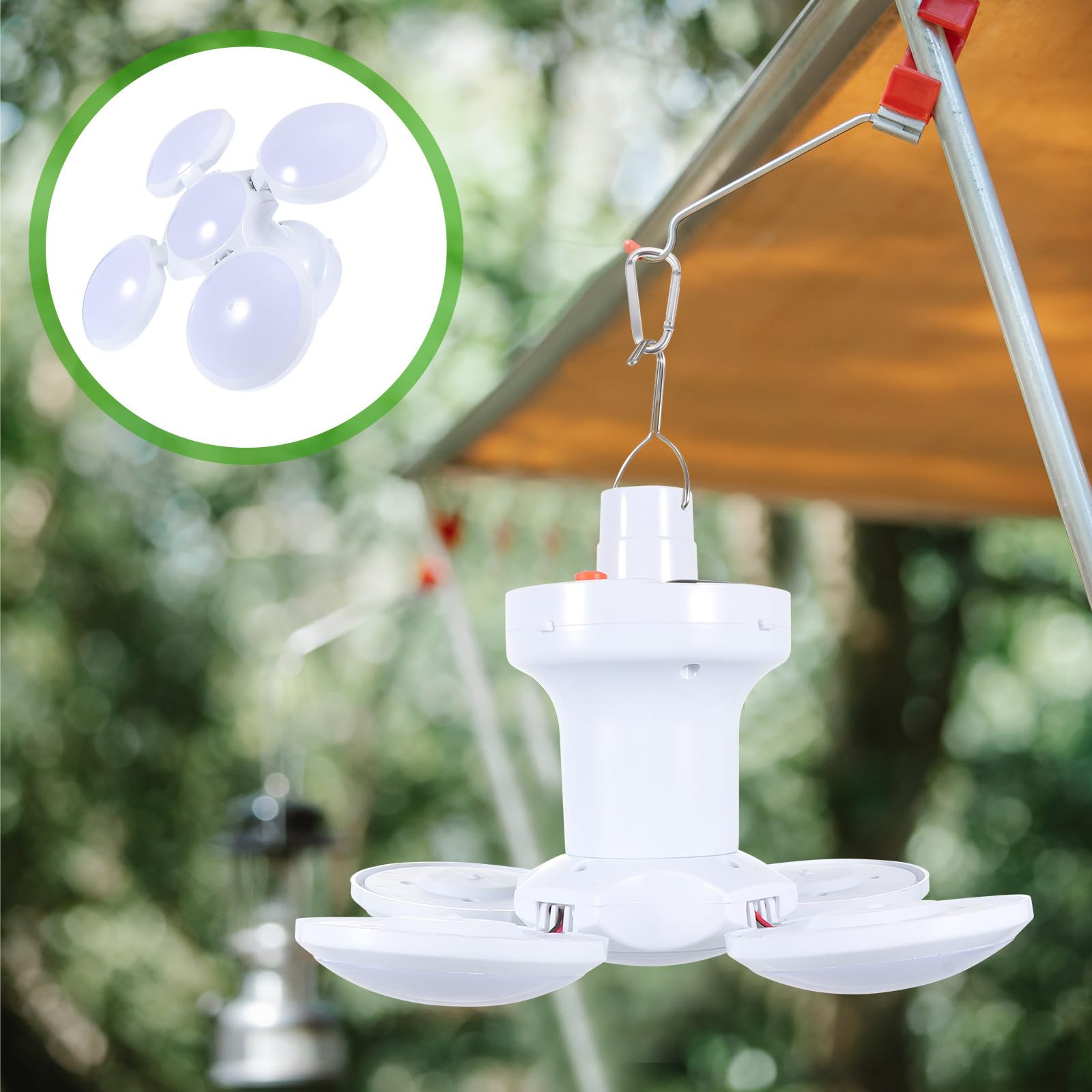 Lámpara Colgante Solar para Acampar al Aire Libre 2400mah Abs | Blanco, 5, 5v Recargable por Usb, Estructura Plegable, para Jardín y Garaje