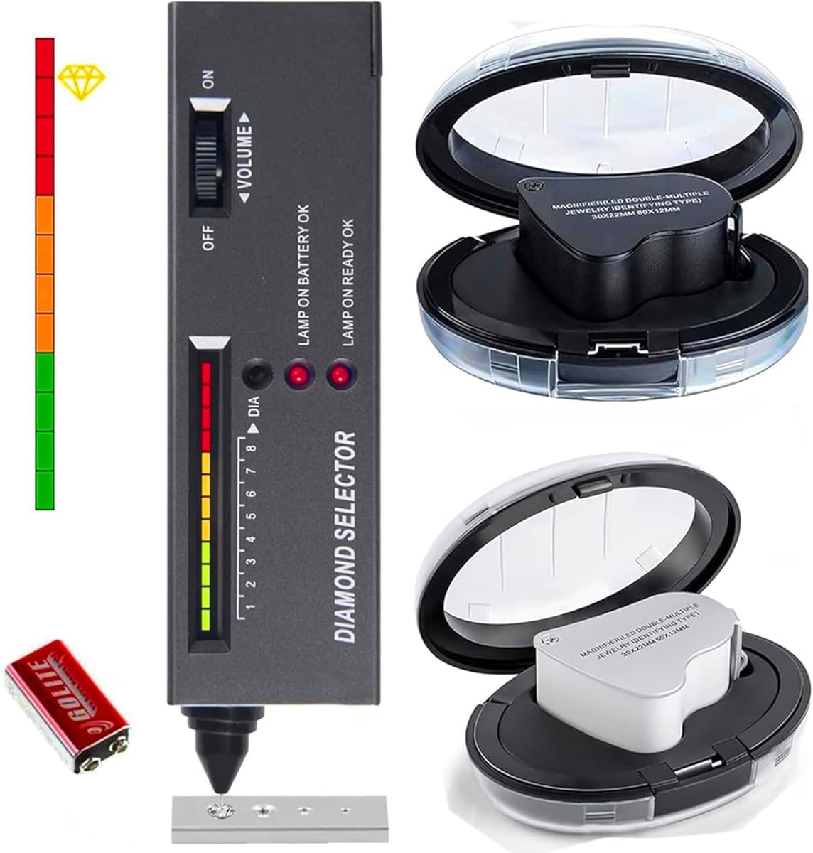 Diamond Tester Pen,Jewelry Diamond Tester Pen+30X 60X Mini LED Magnifying Jewelry Eye Loupe Jewelry Distinguish Tool Professional Diamond Selector for Novice and Expert