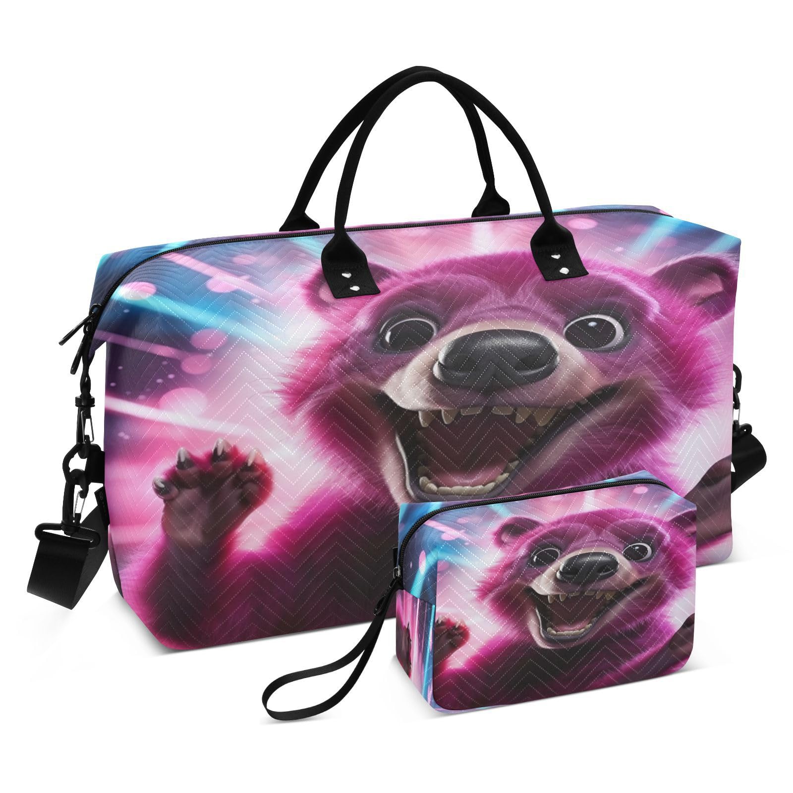 Cute Pink Tasmanian Sports Swim Gym Bag Weekender Duffel Travel Bags Handbag with Makeup Storage Bag for Girls Men