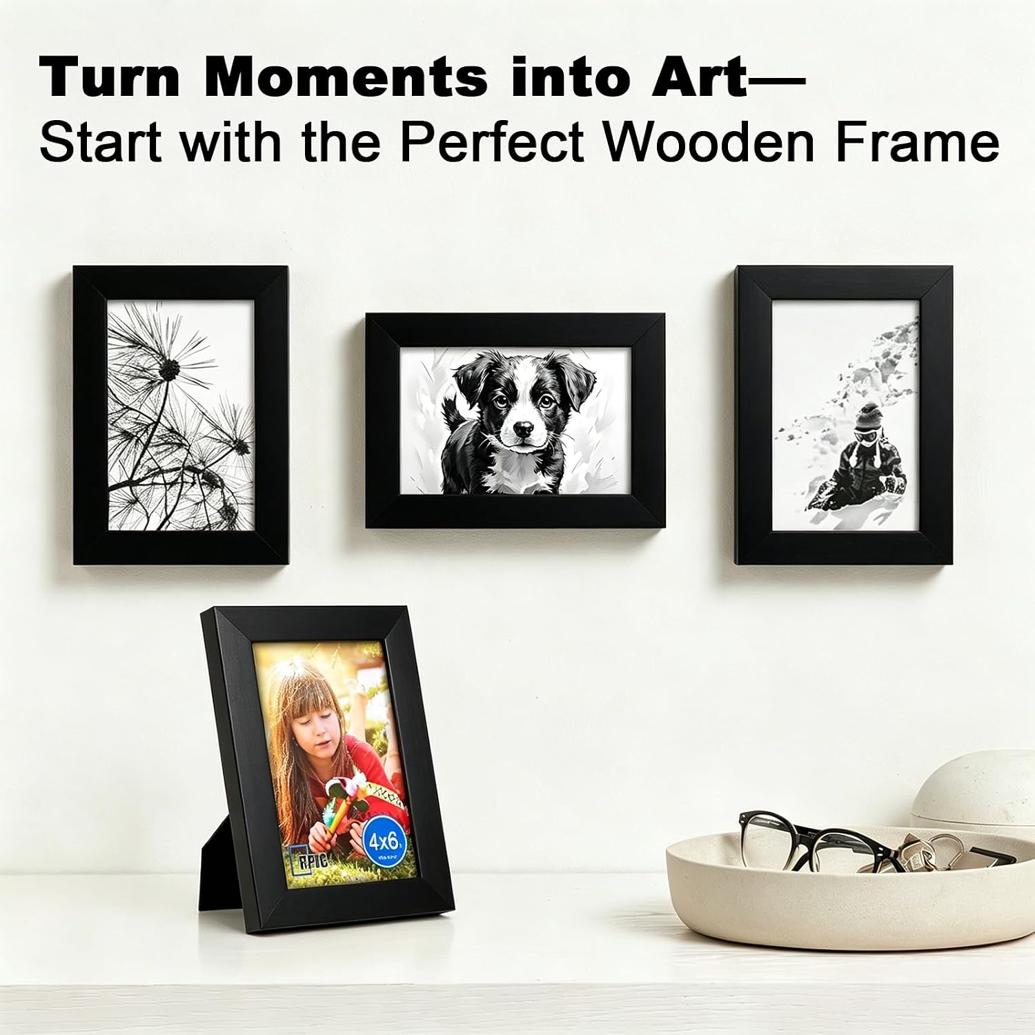 RPJC 4x6 Solid Wood Picture Frame with Real Glass Cover Black image 2