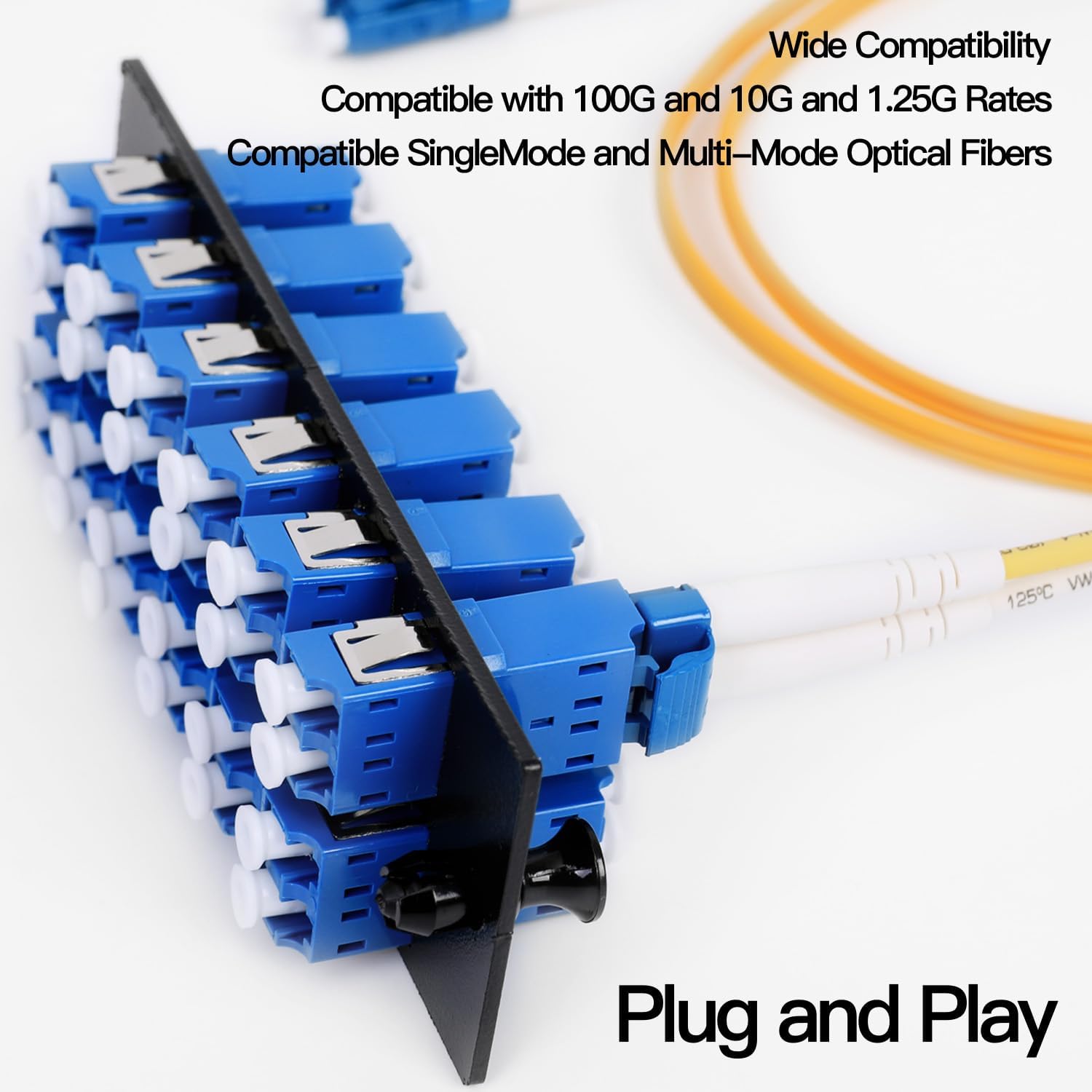VFLTOOL 4 x 12 Duplex-LC-Adapter, LGX-Fußabdruck, Glasfaser-Patchpanel, geladen, 24 Faseranschlüsse, Koppler-Gehäuse – LC UPC blau, kompatibel mit SingleMode Multimode, 1,25 G/10 GB OS1-2/OM3