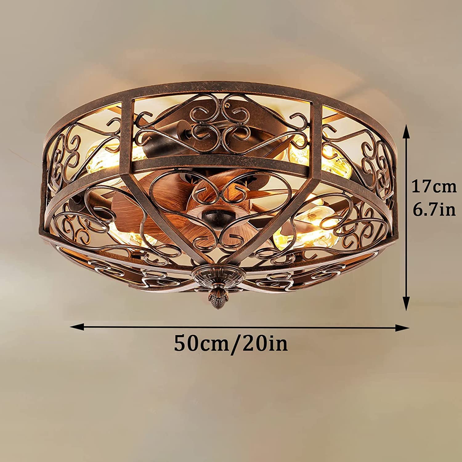 Retro Deckenventilator Mit Beleuchtung Und Fernbedienung E27 Leise Fan Deckenleuchte Industrial Schlafzimmer Lampe Vintage Eisenkäfig Ventilator Deckenlampe für Wohnzimmer Esszimmer Küche Lüfter Licht