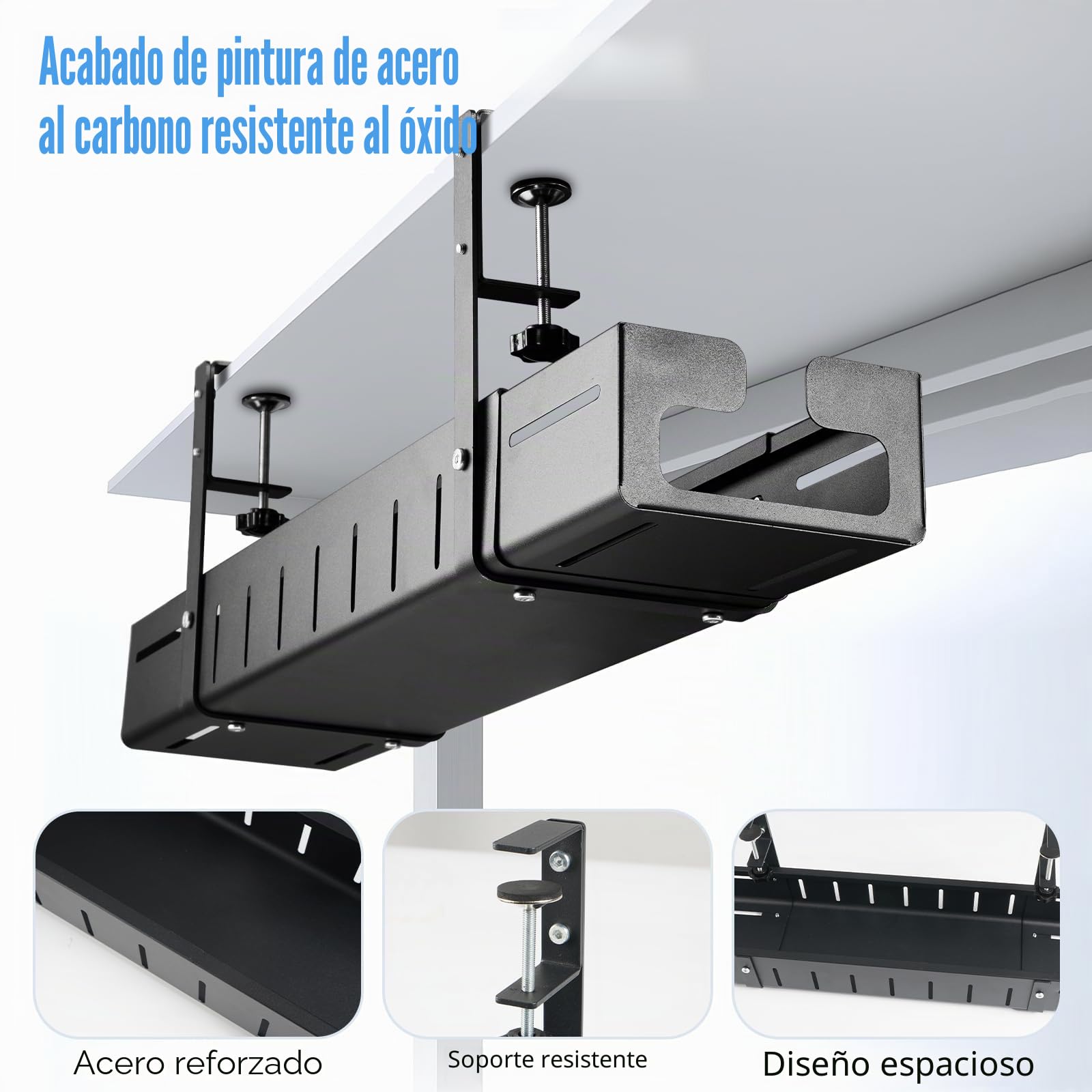Organizador de Cables para Escritorio, Ajustable 64-98 cm - Soporte Metálico para Organizador Cables sin Taladro, Mantén tu Escritorio Ordenado