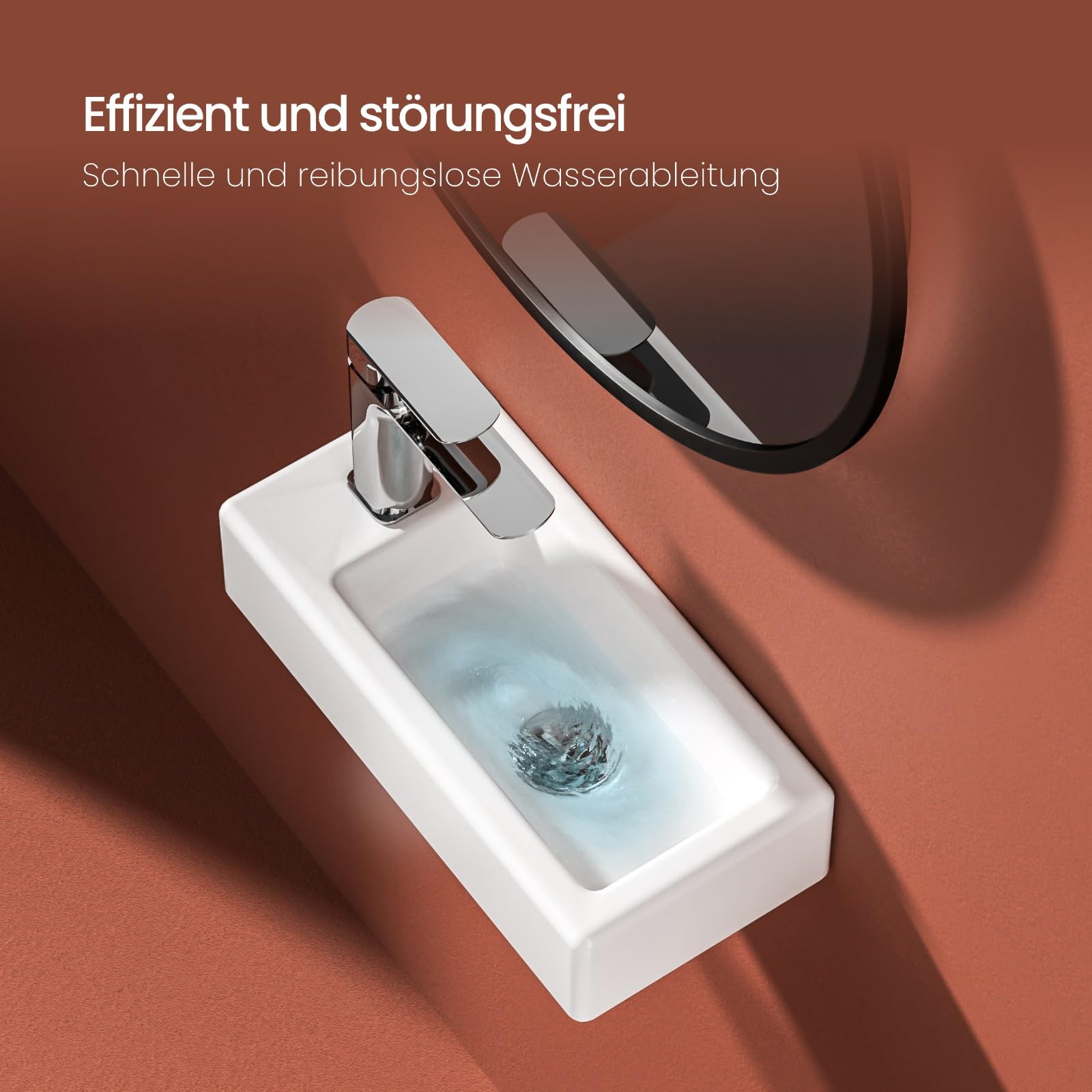 EMKE Lavabo da 36,5 x 18 x 9 cm, piccolo lavandino bianco, da appendere, per WC degli ospiti e bagno, rubinetto sinistro, montaggio a parete