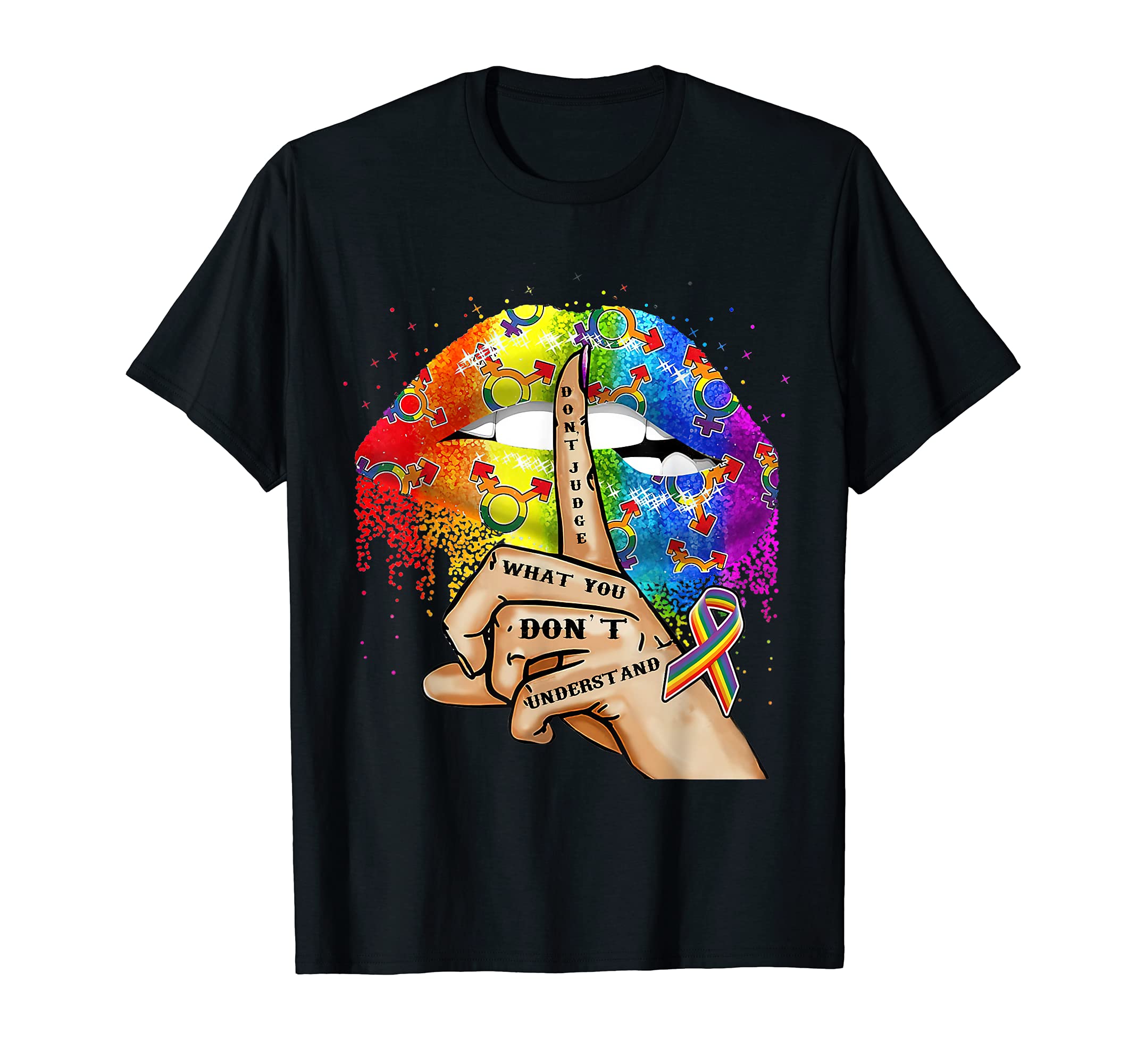 LGBT Pride Rainbow LipsDon't Judge What You Don't Understand LGBT Pride Lips T-ShirtOEKO-TEX STANDARD 100