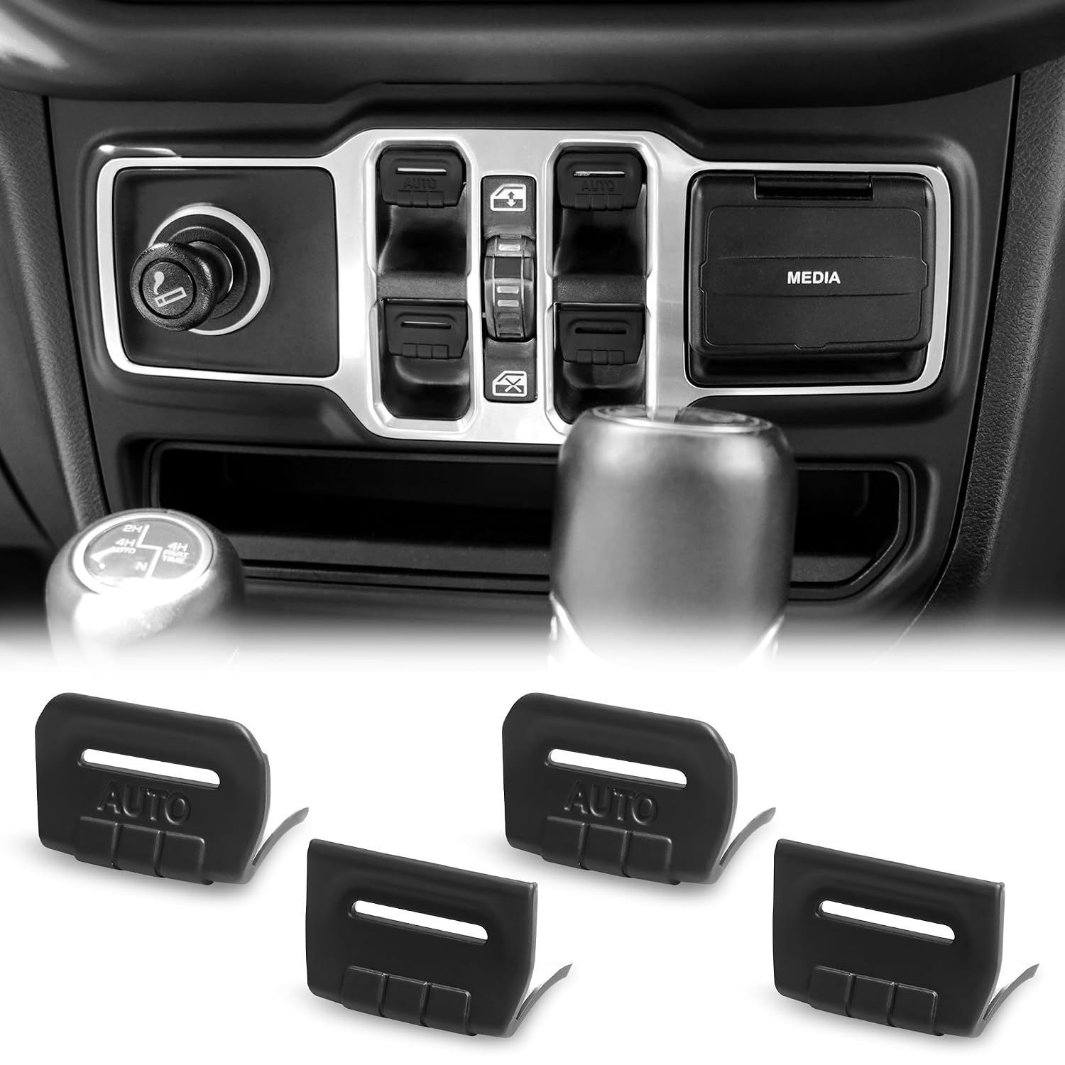 Black Window Switch Button Cover Compatible with Jeep Wrangler JL Accessories, Compatible with Jeep Wrangler JL 4XE Gladiator JT 2018-2025, 4 PCS (Original Model)