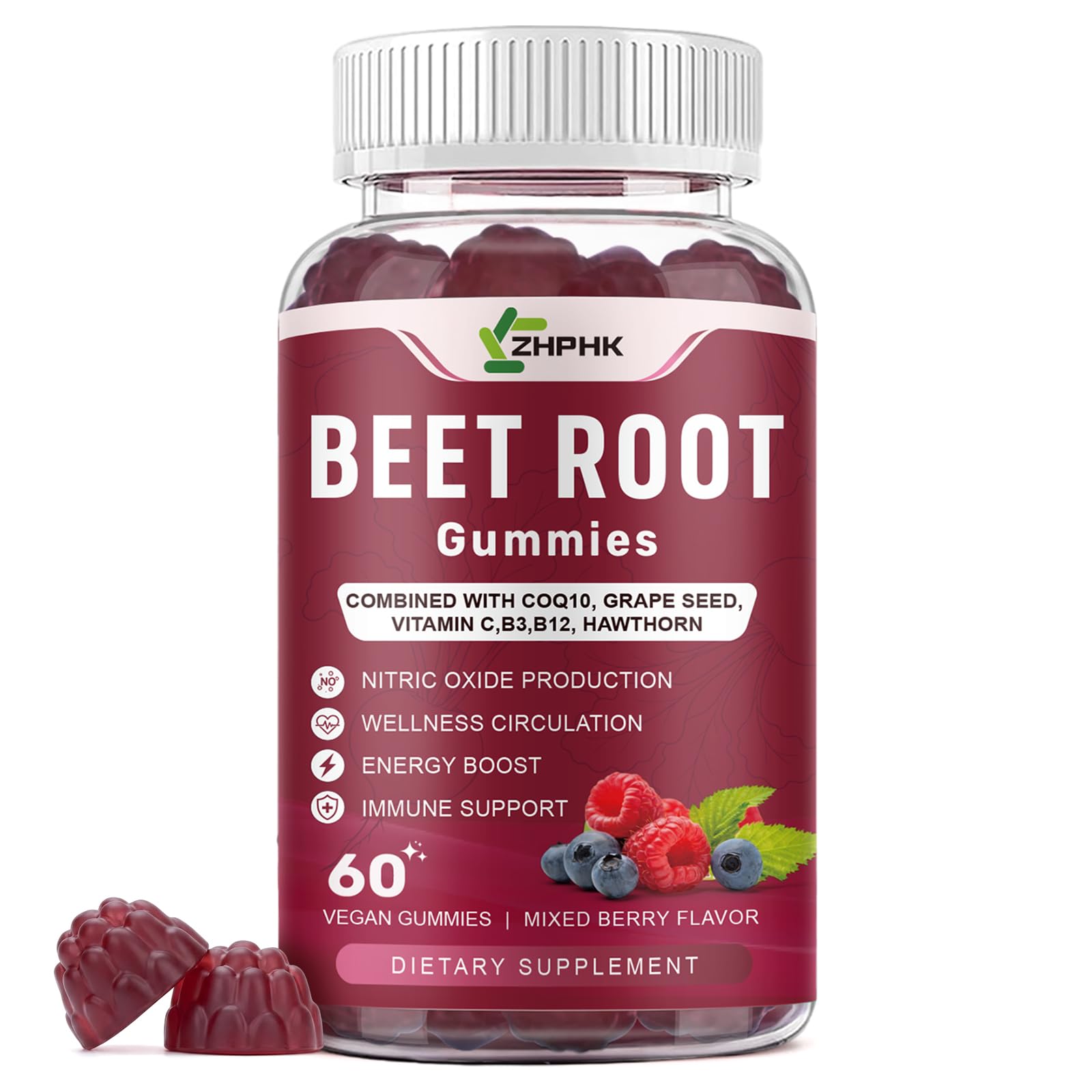 ZHPHK Beetroot Gummies with COQ10 for Circulation, Energy & Immune Support