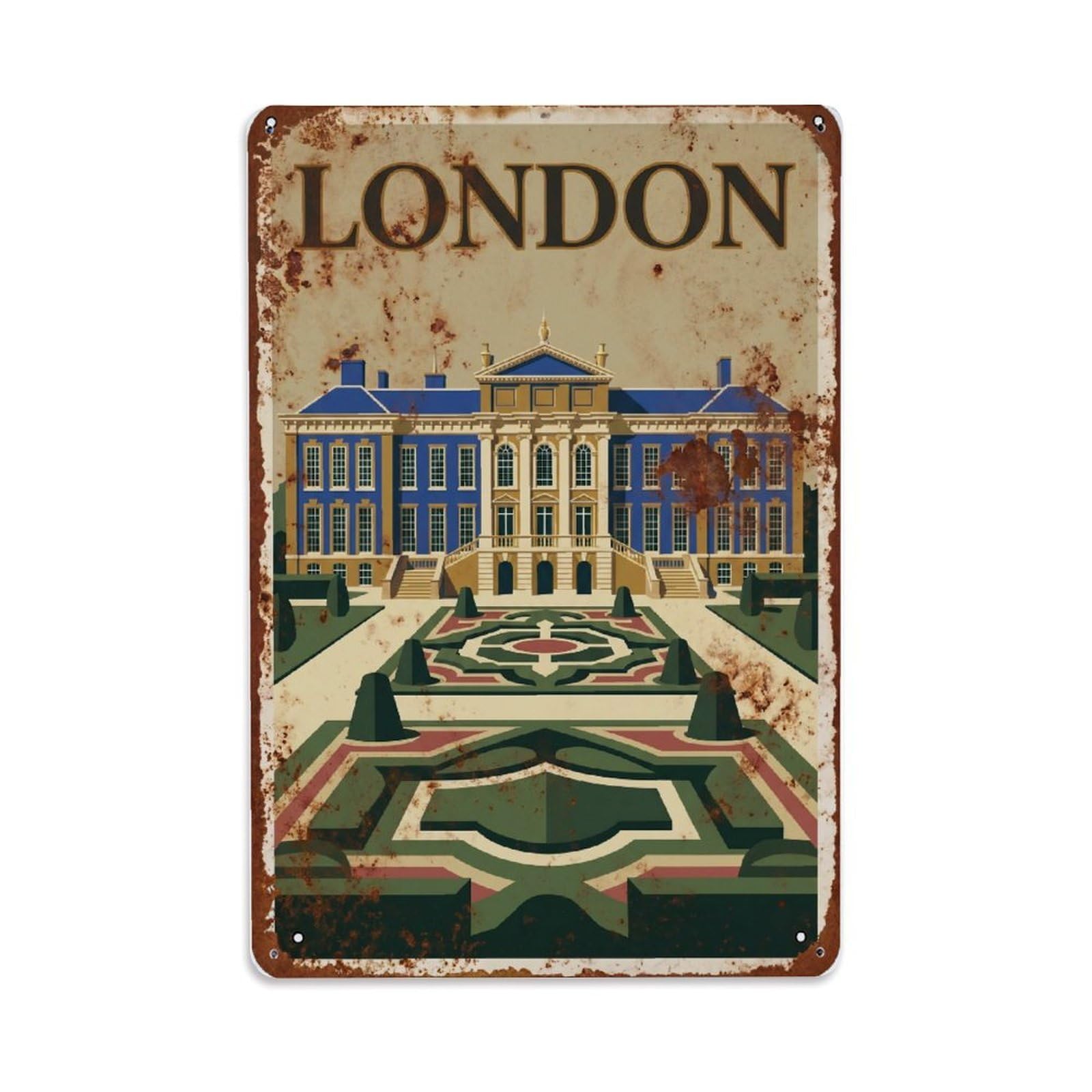 Vintage Travel London Kensington Palace Gardens Rusted England Metal Tin Sign Plaque Wall Decor for Cafe, Club Bar, Office, Home Garden Metal Poster 8x12Inch
