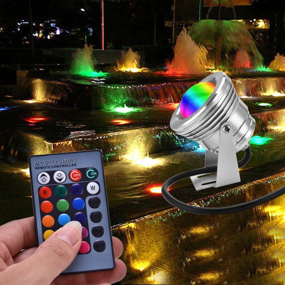 Tissting Faretti Subacquei LED RGB, Faretto Impermeabile 12V con Telecomando per Acquario, Laghetto, Piscina, Fontana in Alluminio Aerospaziale, Luce Regolabile 120° per Giardino, Cortile