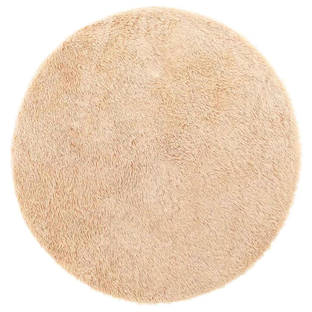 Tappeto rotondo Shaggy, Navarra, a pelo lungo, 100 x 100 cm, morbido, per soggiorno, camera da letto e ufficio, in poliestere, colore: beige