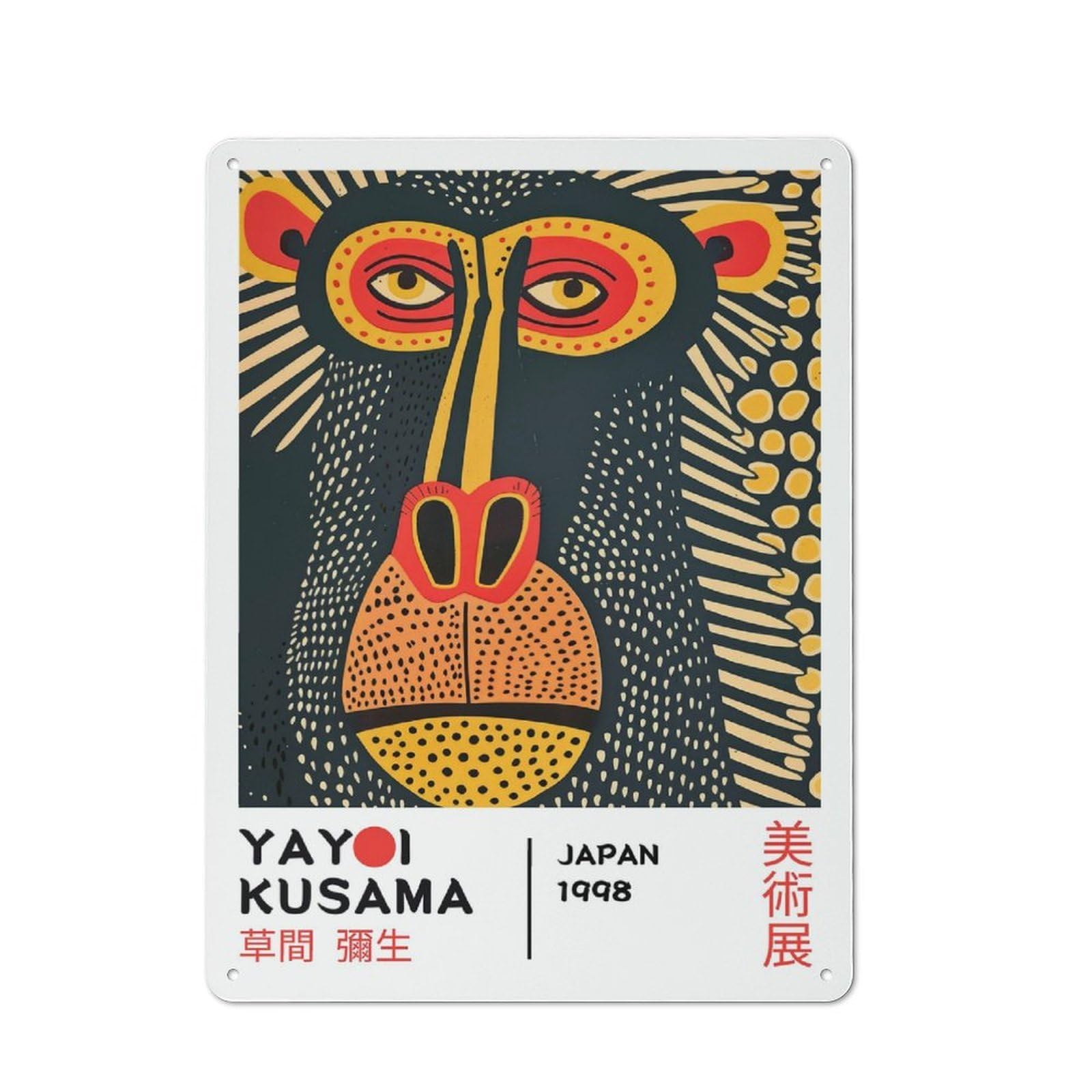 Junmoney Style-1 Yayoi Kusama Mandrill Exhibition Poster Rustic Metal Wall Decor 40X30cm, Decorative Metal Plaque For Shed, Garden Room, Porch Or Garage