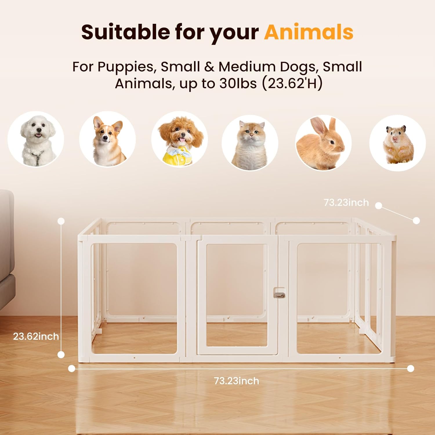 12PCS DIY Dog Playpen Transparent Acrylic Dog Playpen Indoor, Easy Assemble & Disassemble Clear Acrylic Playpen for Dogs, Acrylic Dog Pen with Gate, 23.6" Height