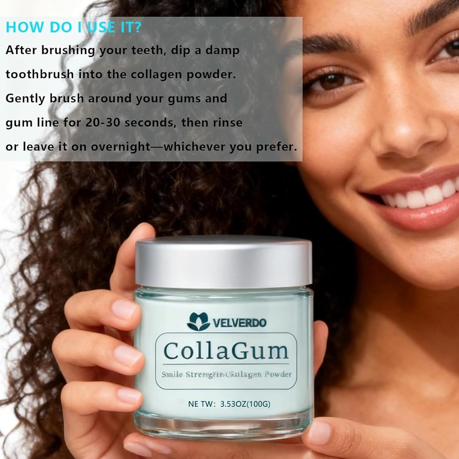 Velverdo Collagen Tooth Powder, Collagen Tooth - Hydroxyapatite Toothpaste Powder, Strengthens Enamel & Gums, Natural Oral Care Formula (1pc)