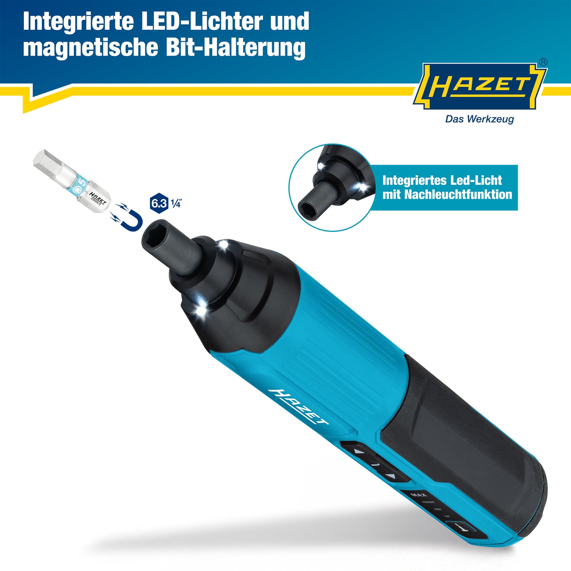 HAZET Akku-Stabschrauber 9230B-2, 1/4 Zoll (6,3 mm) Sechskant, 4 V / 2 Ah