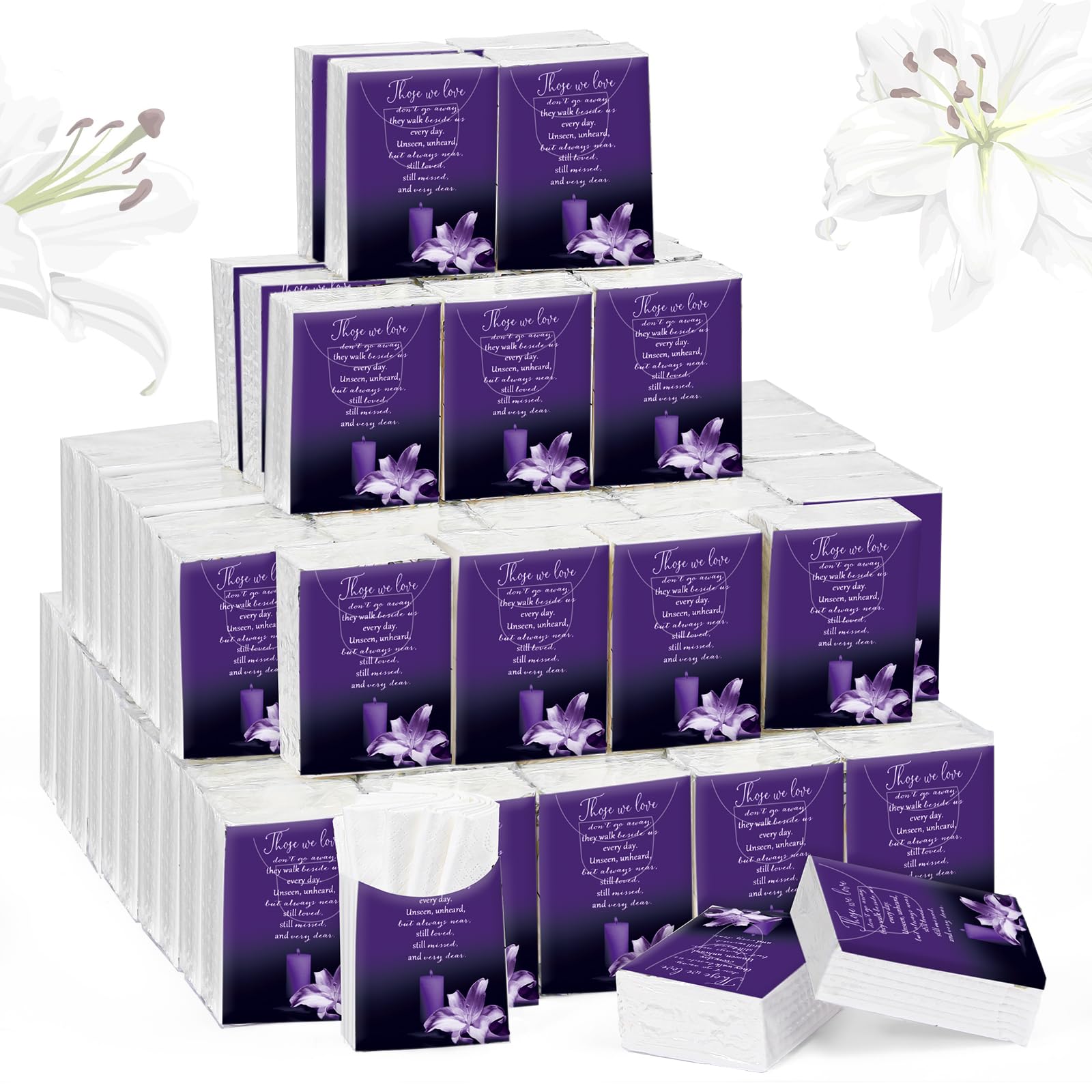 100 Packs Memorial Facial Tissues Those We Love Don't Go Away Inspirational Poem Pocket Tissues 3 Ply Napkins Packs Funerals Wedding Supplies for