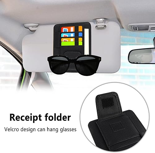 Miniatura 4 de Aokdom Organizador multifunción de cuero para visera de automóvil con soporte para lentes de sol tamaño pequeño y multiranuras elegantes accesorios