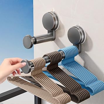 Hanger Organizer Stacker, 2 Pack Suction Cup Self-Adhesive Extendable Garment Rack, Space Saving Clothes Hanger Storage Holder for Closet Laundry Room Grey