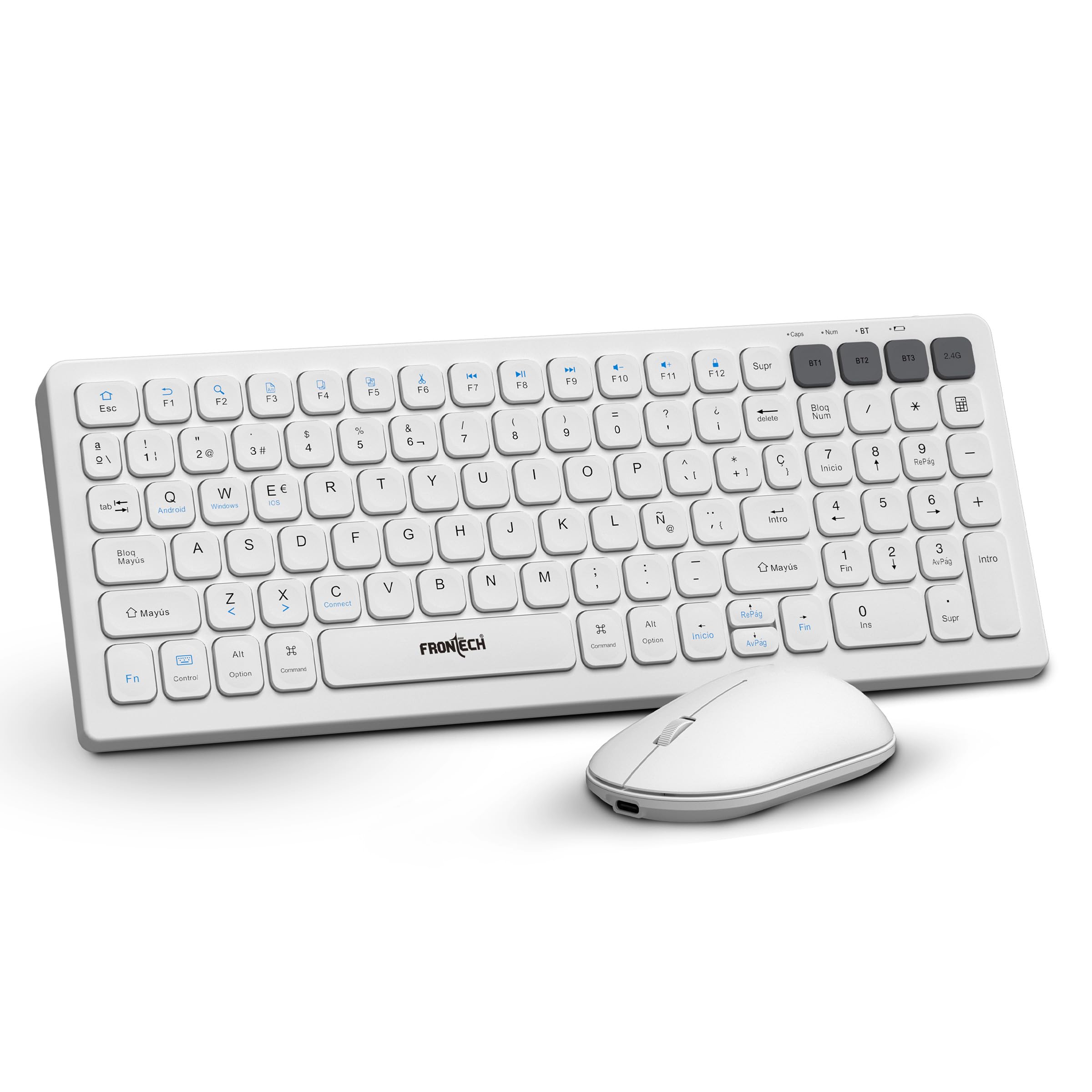 Frontech Wireless Rechargeable Keyboard & Mouse Combo | Dual-Mode 2.4 GHz & Bluetooth 5.0 |100-Key Slim Design Rechargeable 500 mAh Batteries |1000 DPI Precision (FT-1602A)