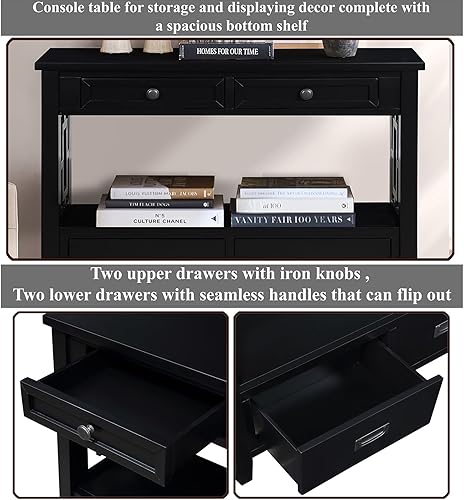 Miniatura 11 de L"KeKe Mesa consola de granja de 36 pulgadas con 4 cajones y 1 estante de almacenamiento, madera de pino adecuada para entrada, entrada, sala de