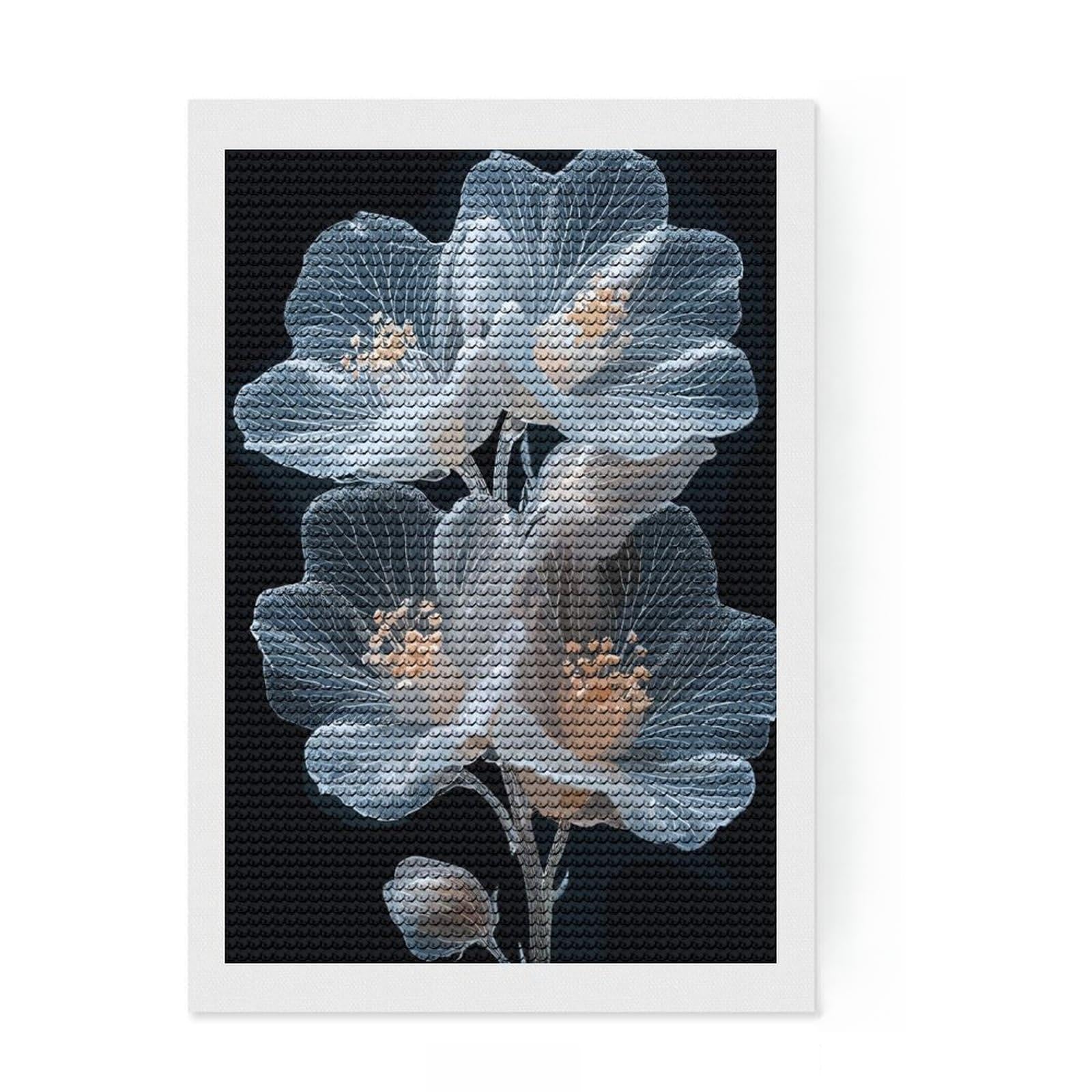 Junmoney White Flowers Diamond Art Canvas 8"x12", for Women, Simple to Start, Modern Decor, Gift Idea, Nice Detail and Sparkle