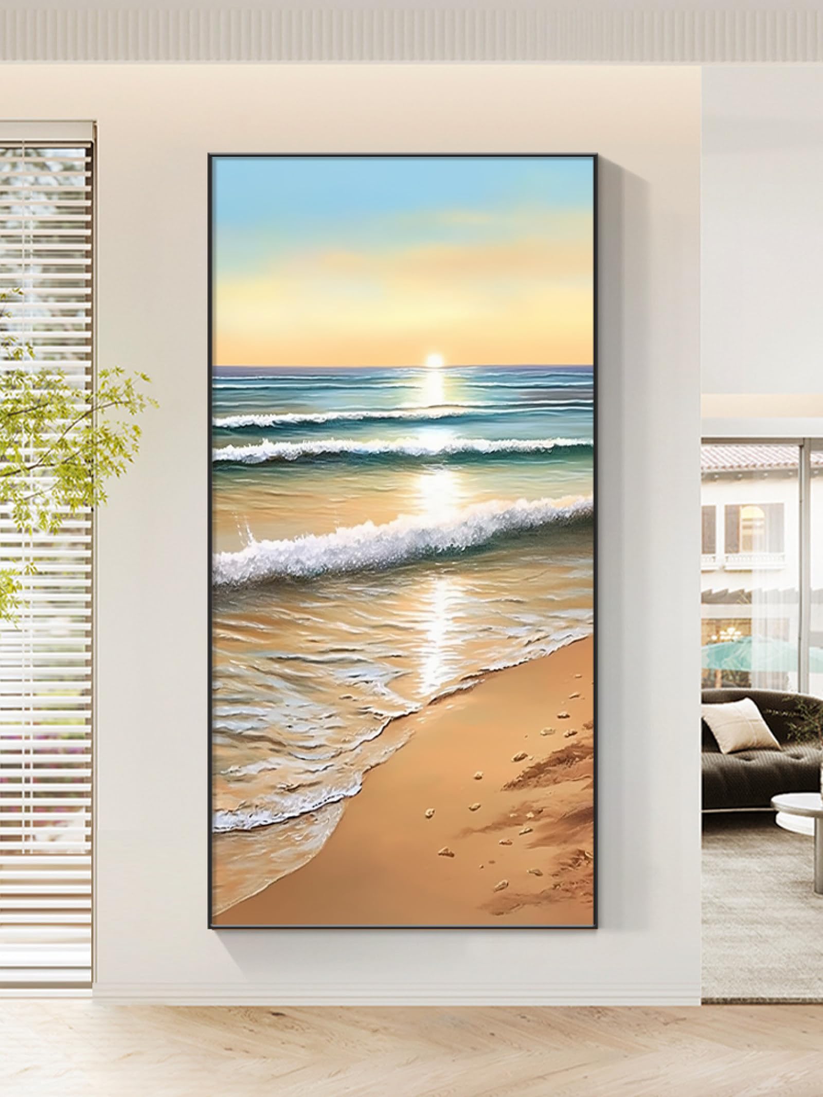 Peinture à l'huile fait main pour sublimer un mur vide, art mural paysage de mer texturé