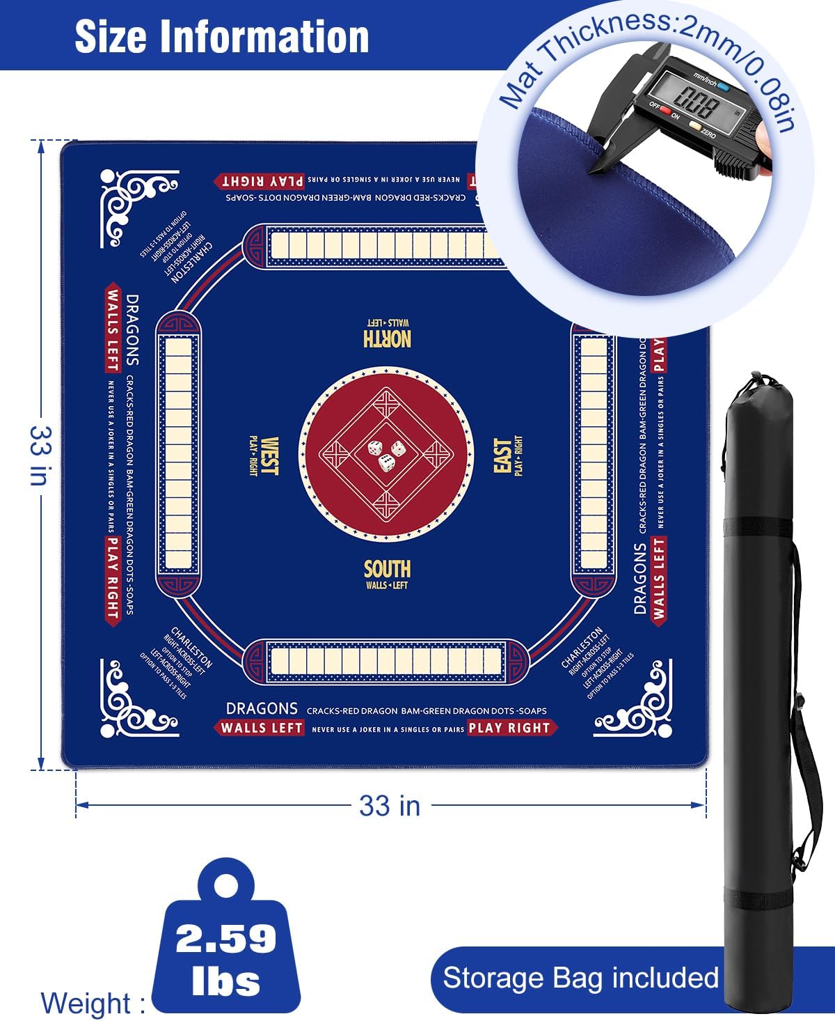 mahjong mat premium non-slip noise-reducing table cover, 2mm thick waterproof rubber game mat similar not exact