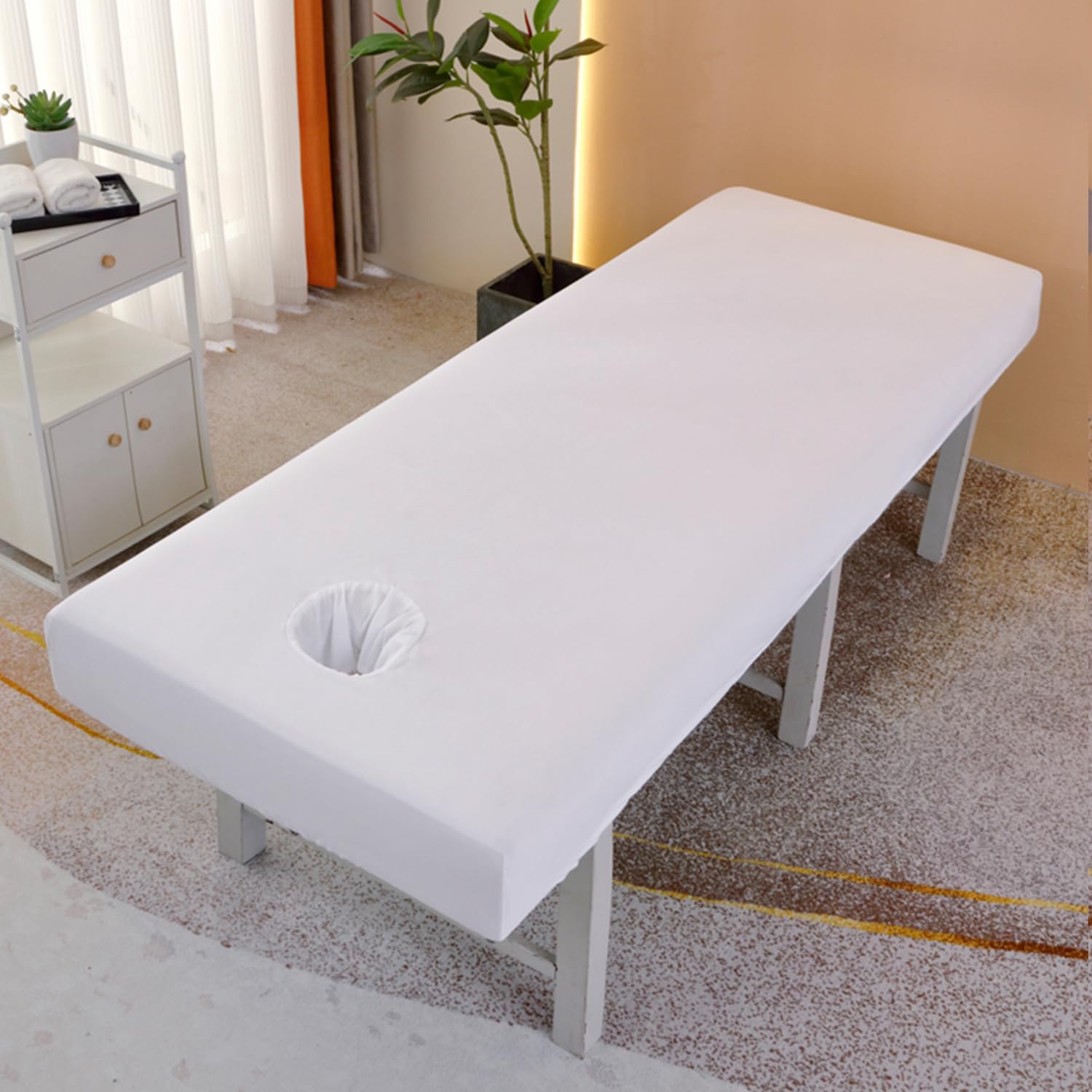LDLCYCN Thin Massage Table Bed Cover with Face Hold Cooling Massage Table Fitted Sheet with 360° Wrap Elastic Band Beauty Salon Soft Spa Bed Cover